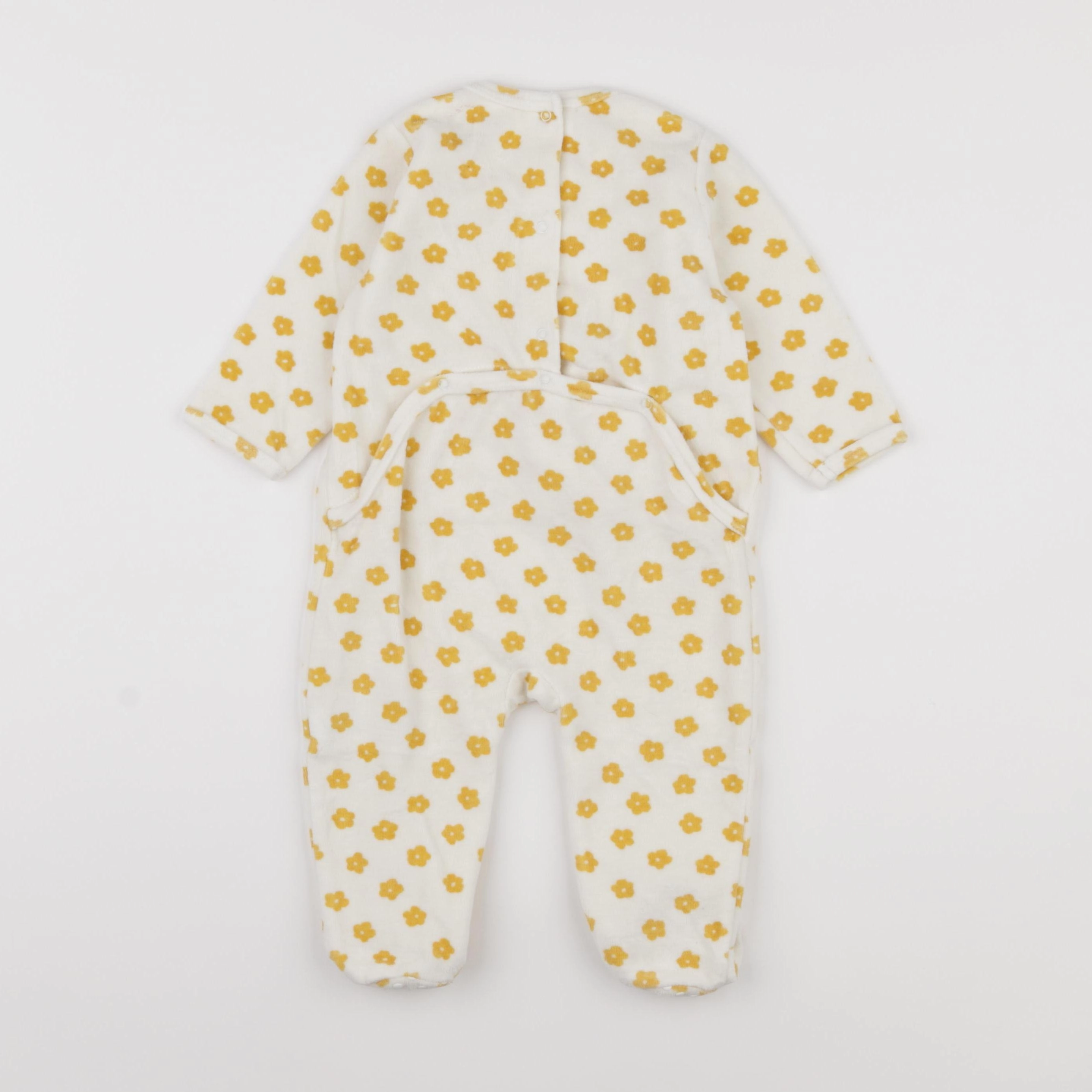 Vertbaudet - pyjama velours jaune, blanc - 12 mois