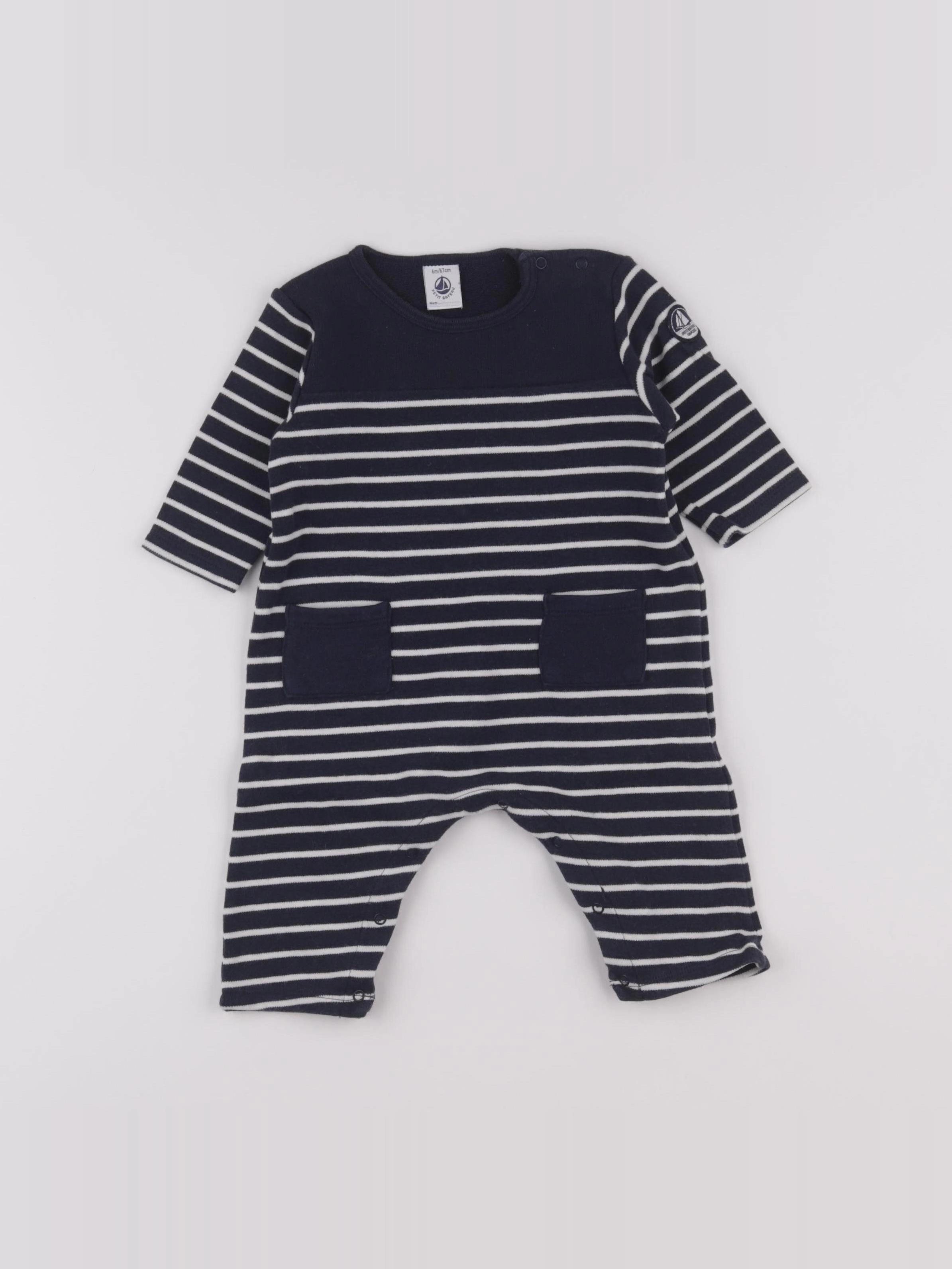 Petit Bateau - combinaison bleu, blanc - 6 mois
