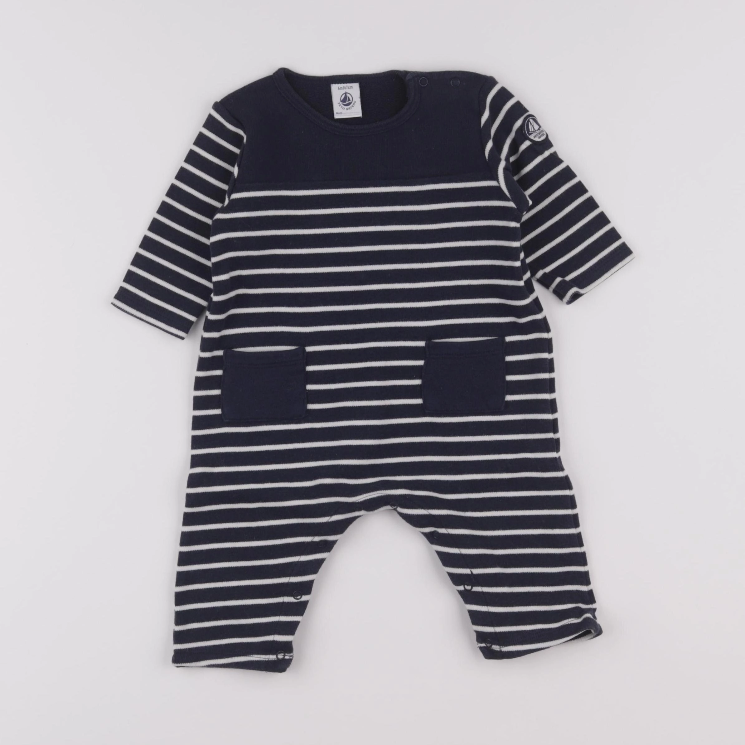 Petit Bateau - combinaison bleu, blanc - 6 mois