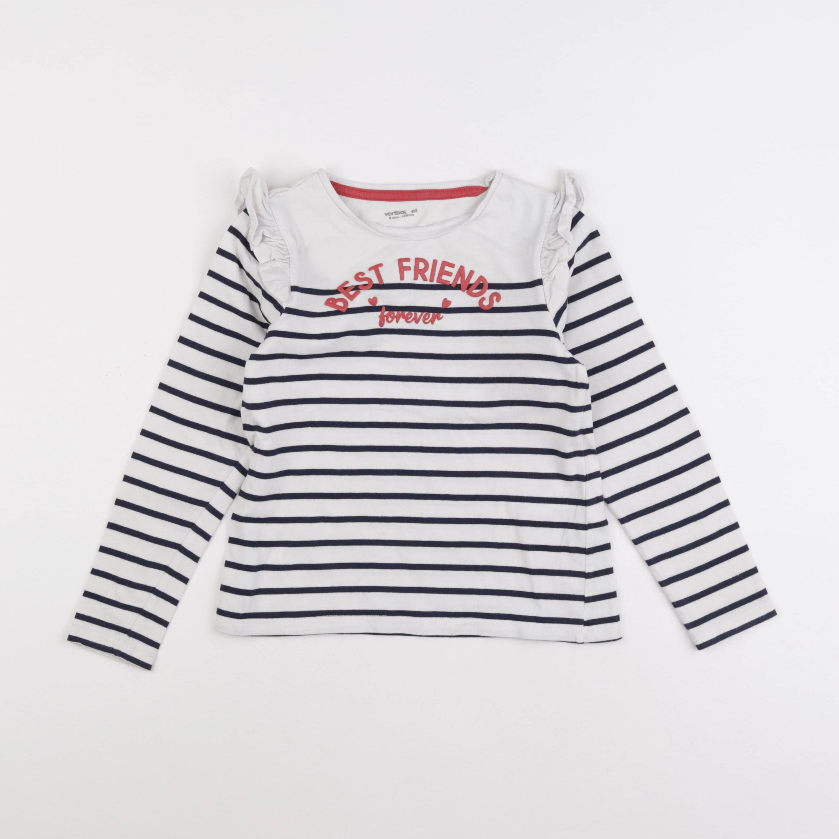 Vertbaudet - tee-shirt blanc, bleu - 8 ans