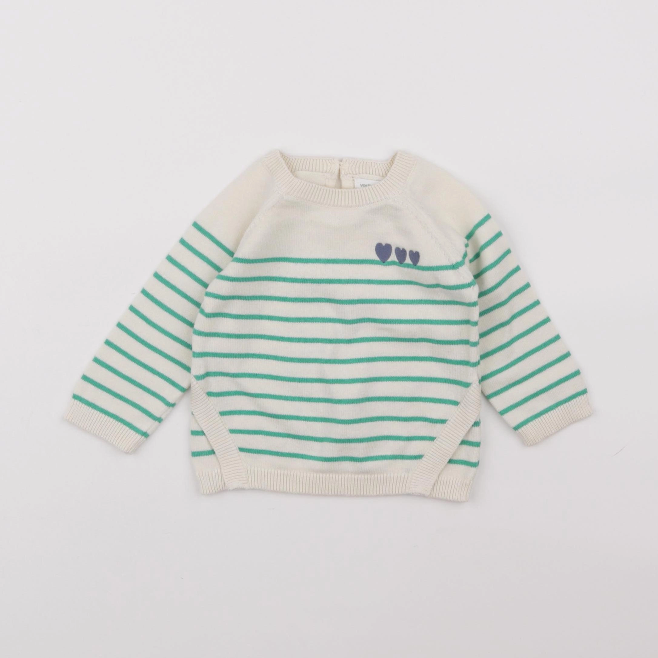 Vertbaudet - pull beige, vert - 6 mois