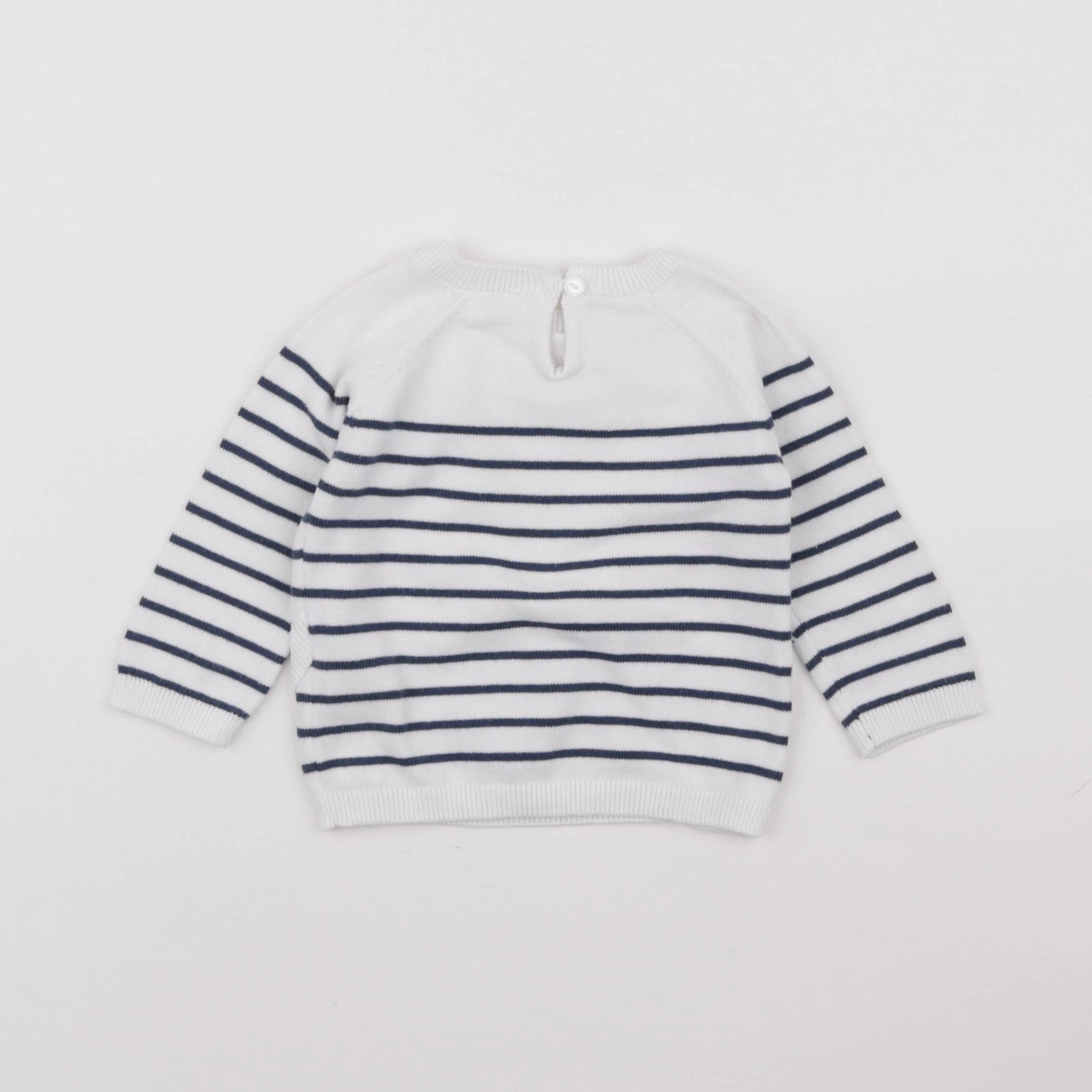 Vertbaudet - pull blanc, bleu - 6 mois