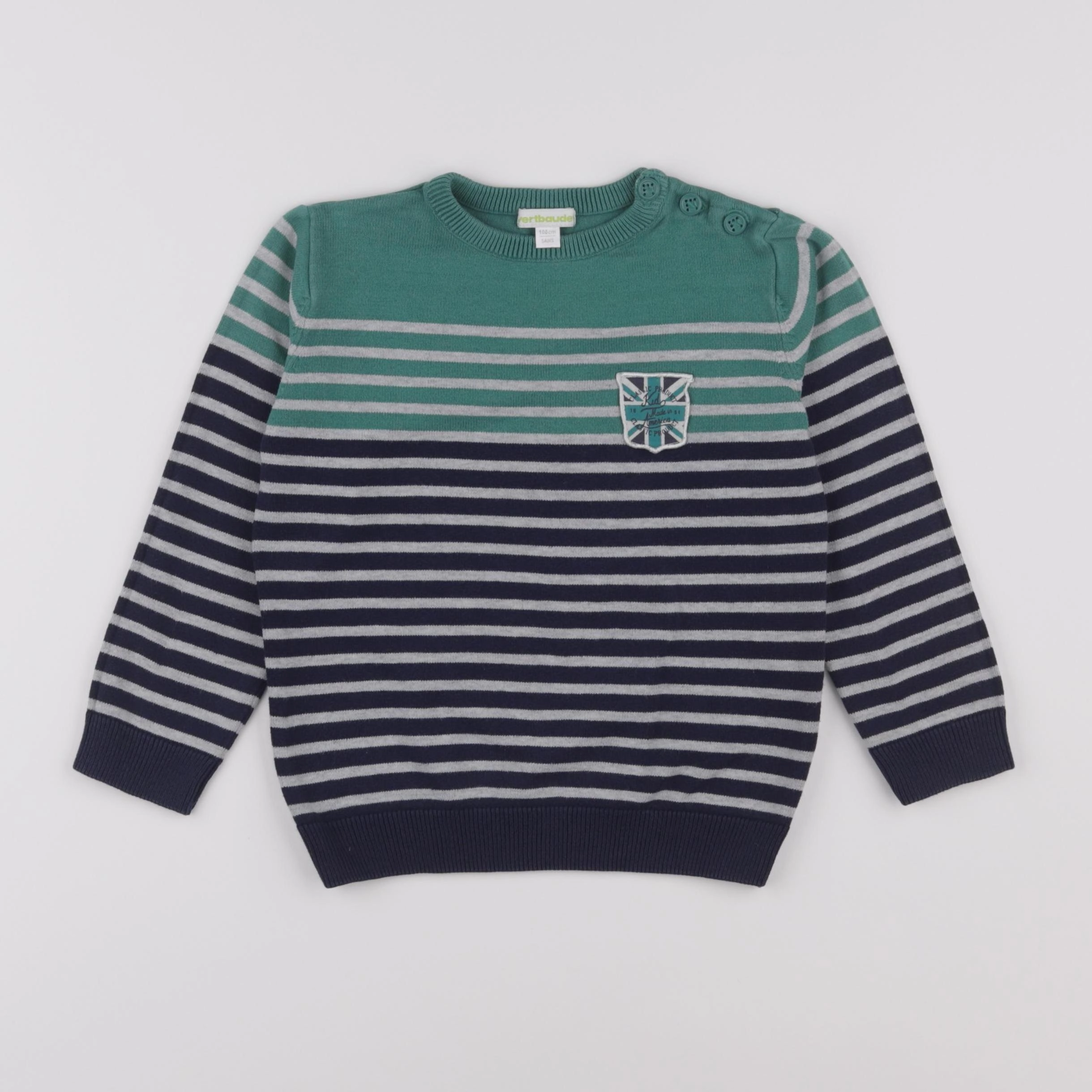 Vertbaudet - pull vert, bleu - 5 ans