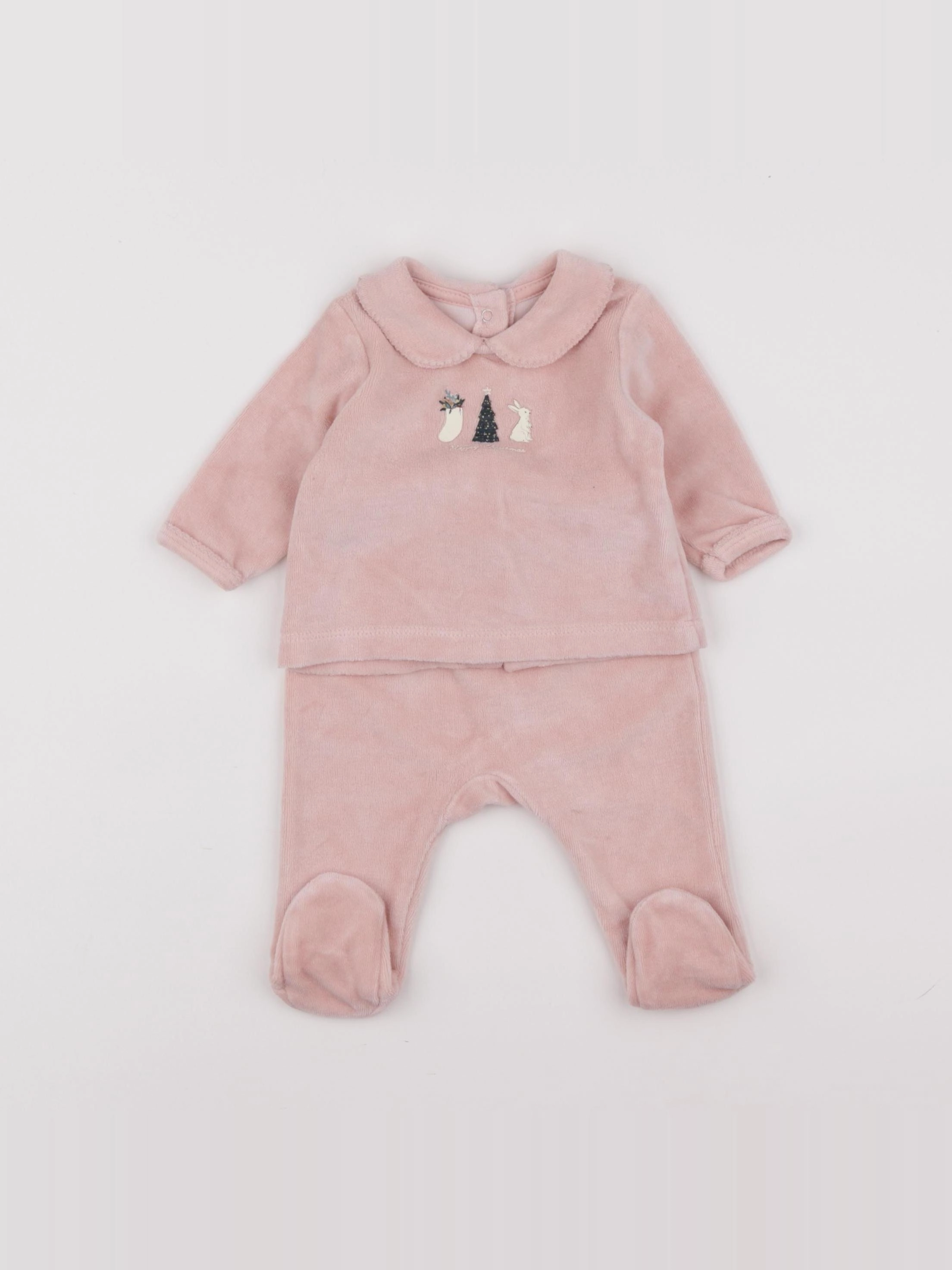 Vertbaudet - pyjama velours rose - 1 mois