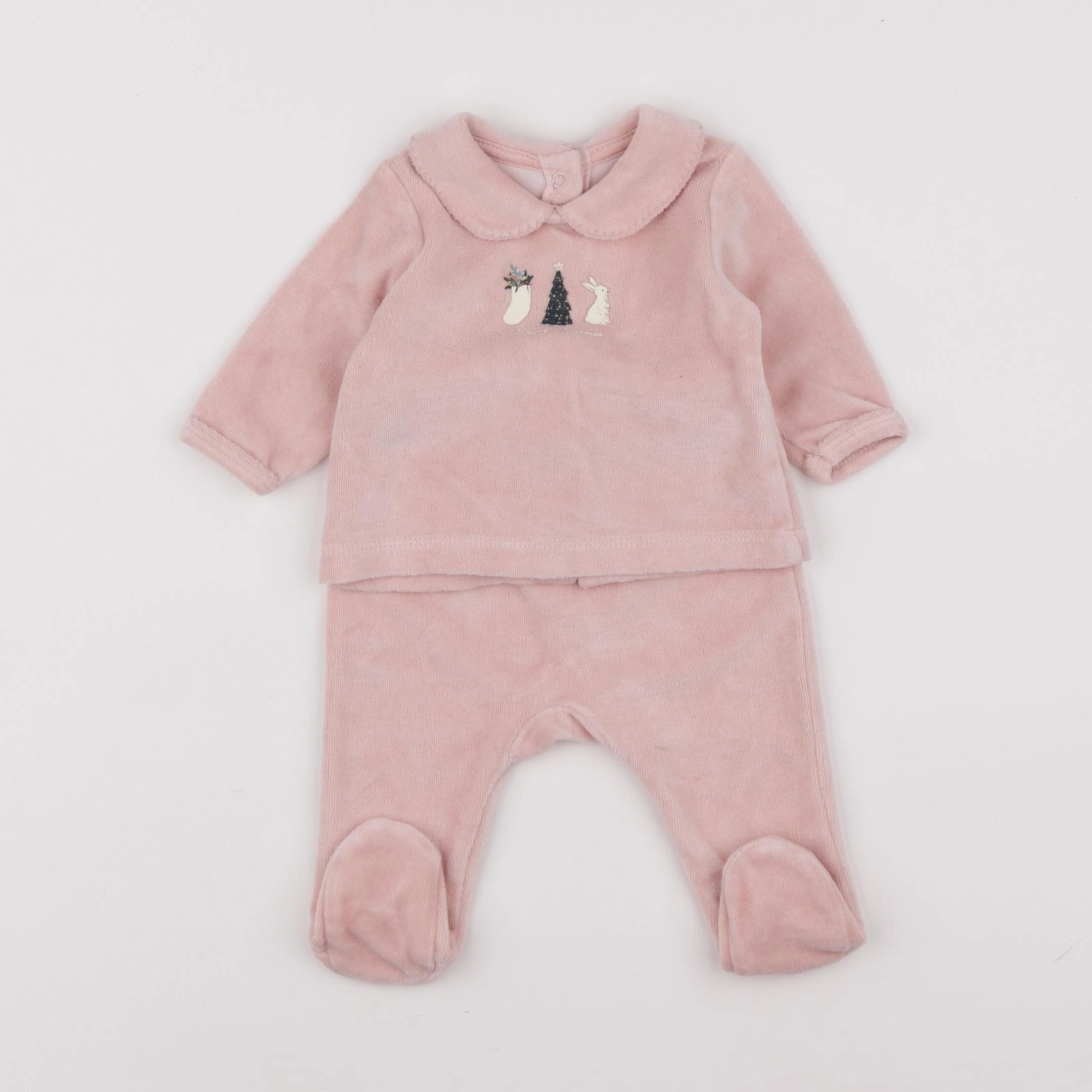 Vertbaudet - pyjama velours rose - 1 mois