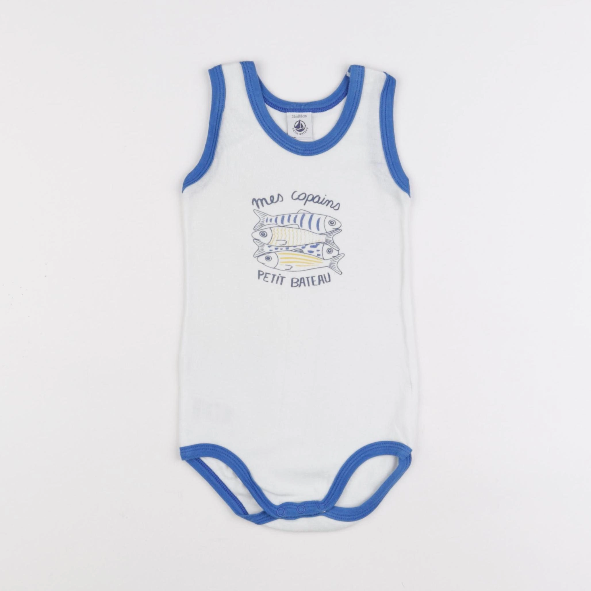Petit Bateau - body blanc, bleu - 24 mois