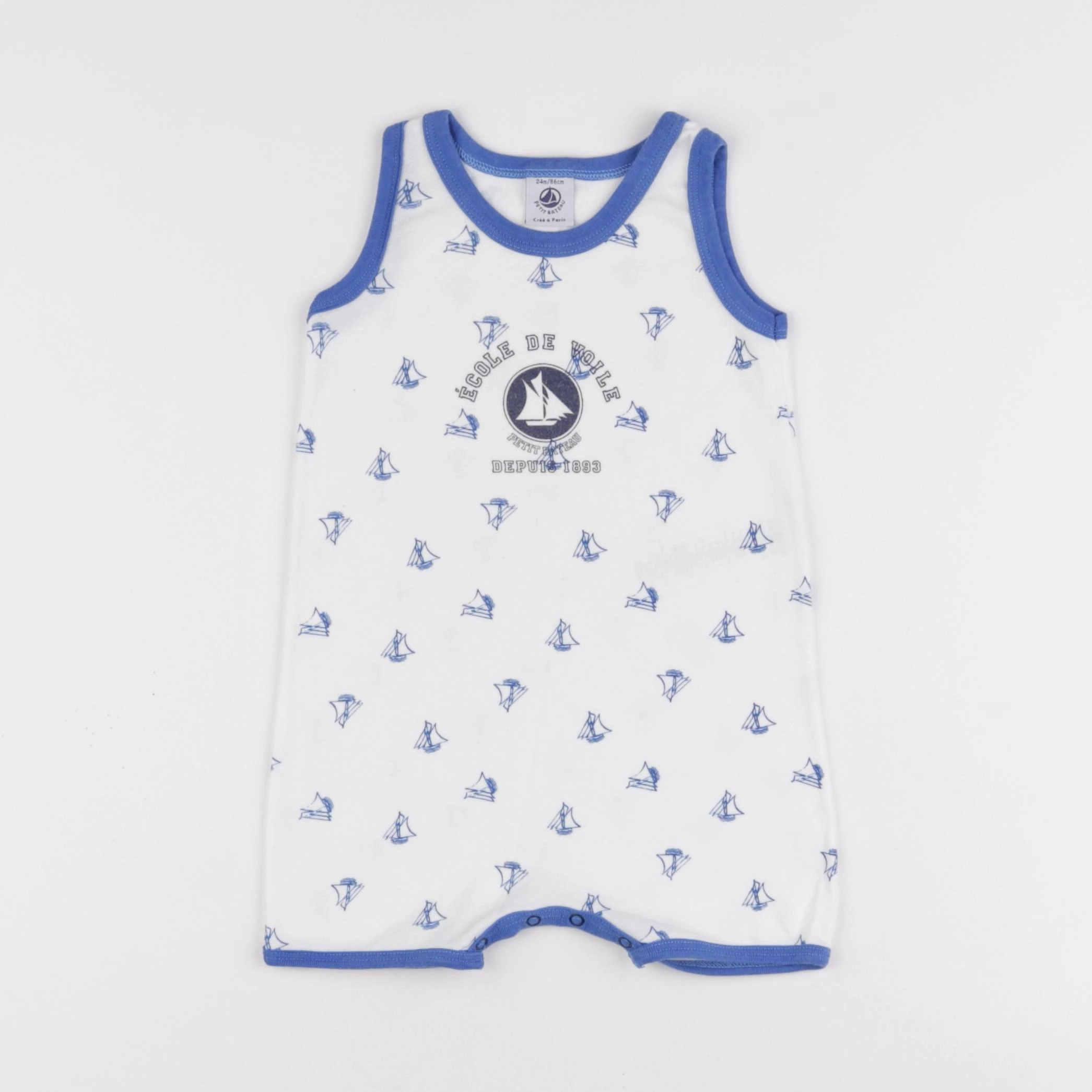 Petit Bateau - pyjama coton blanc, bleu - 24 mois