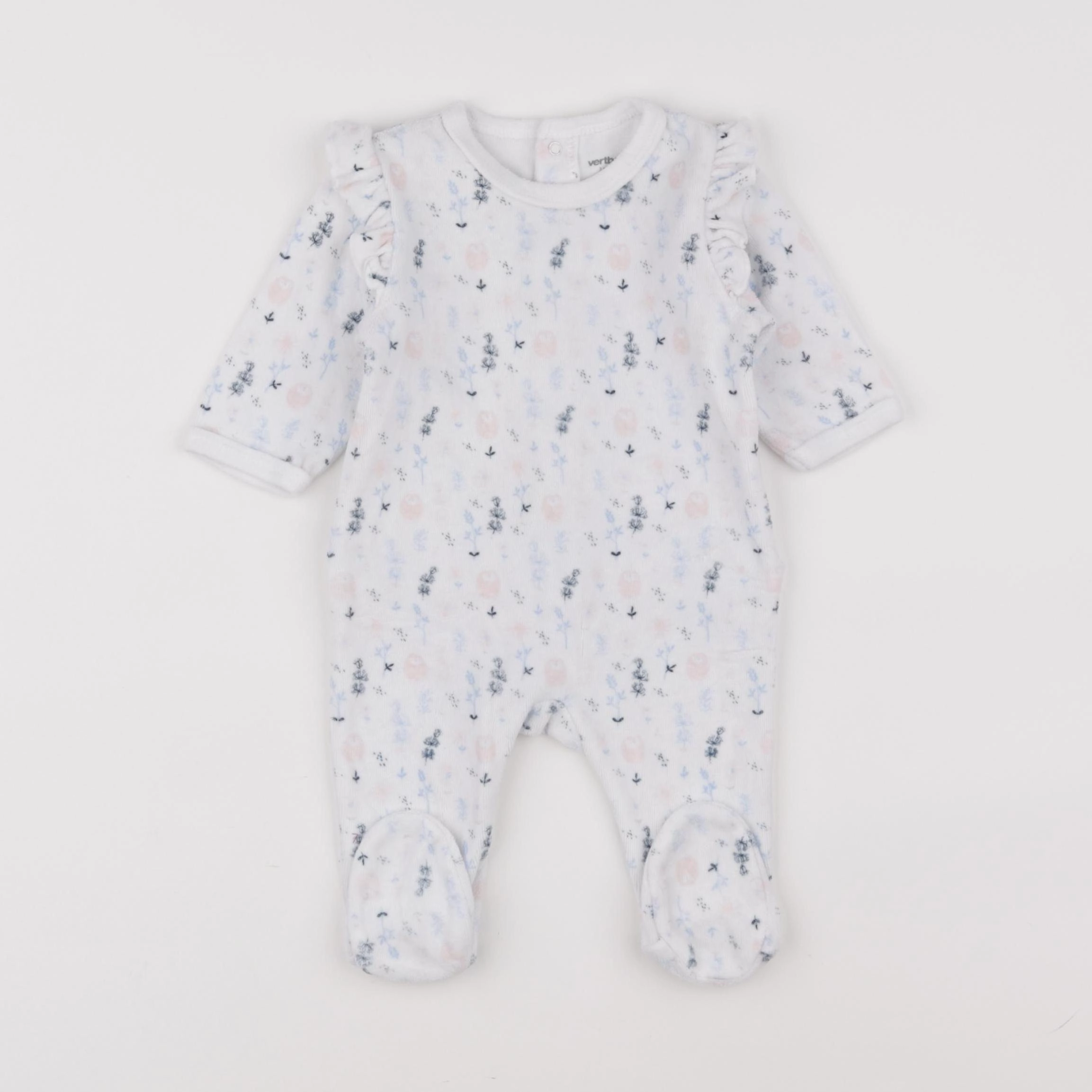 Vertbaudet - pyjama velours blanc, bleu - 3 mois