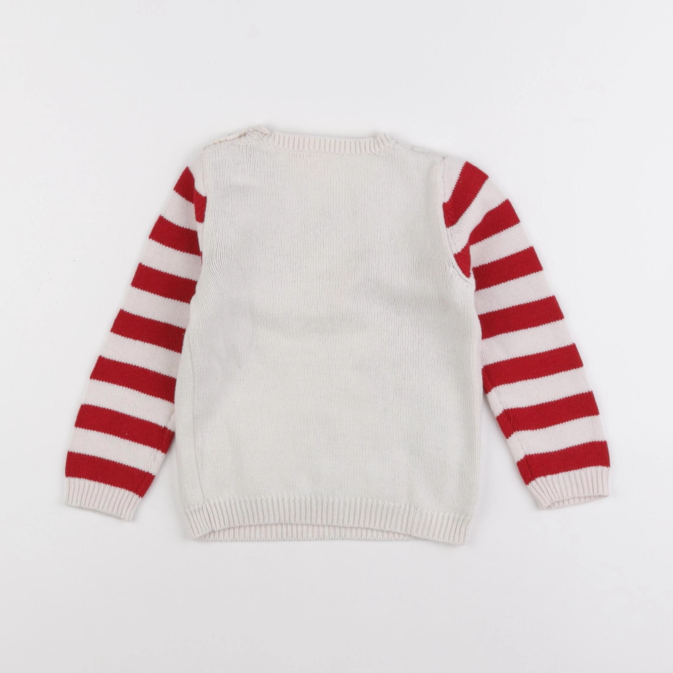 Vertbaudet - pull beige, rouge - 36 mois