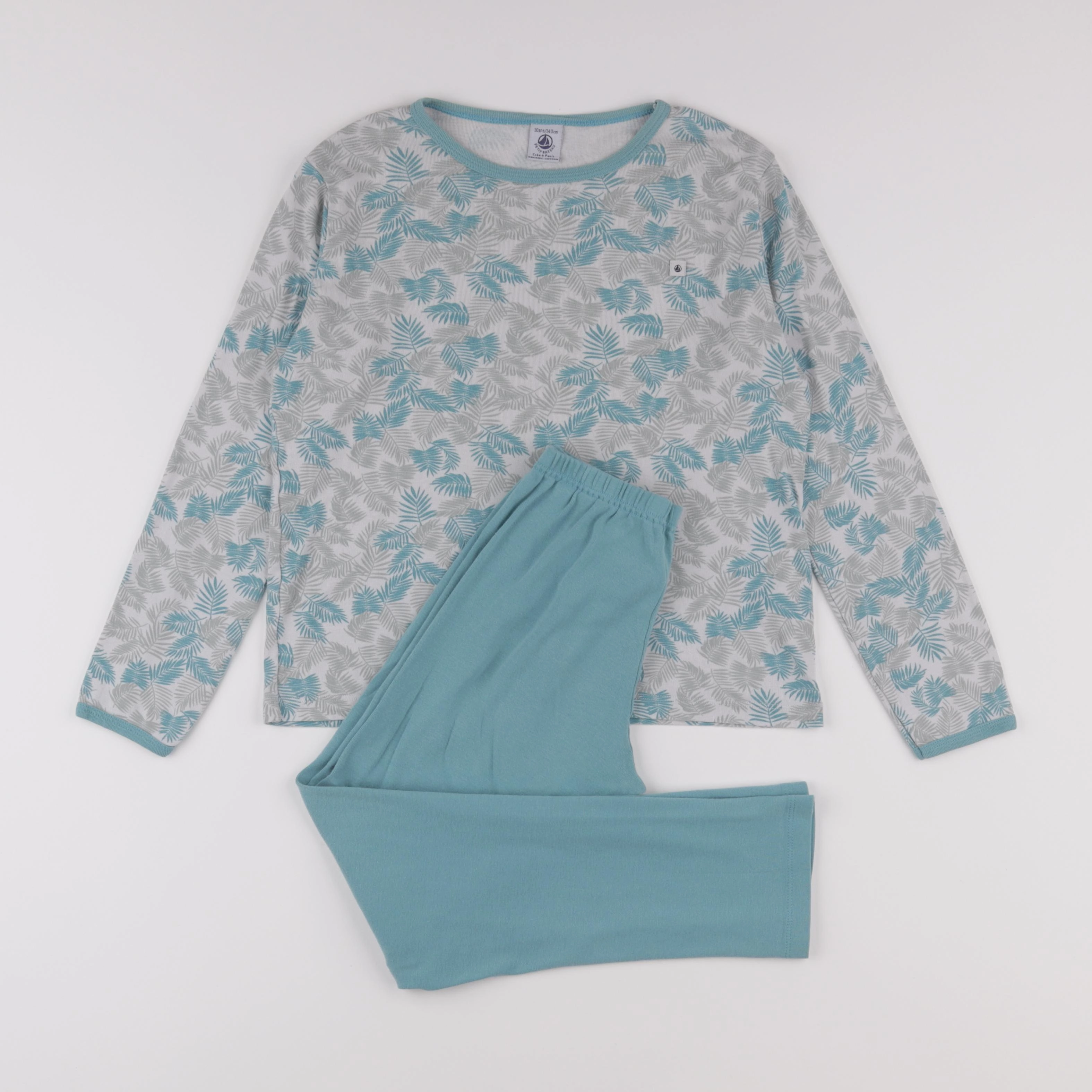 Petit Bateau - pyjama coton bleu, gris - 10 ans