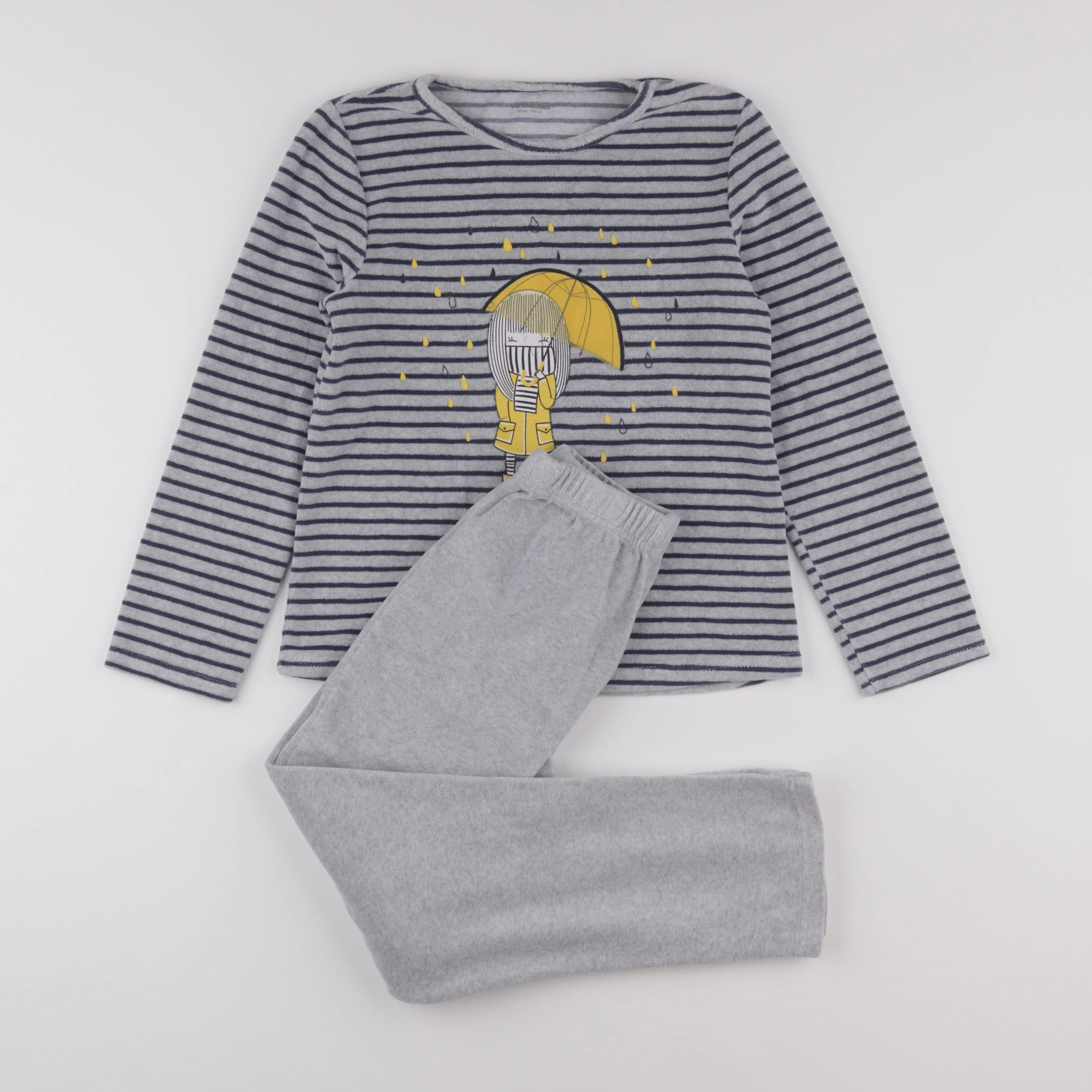 Vertbaudet - pyjama velours gris, bleu - 10 ans