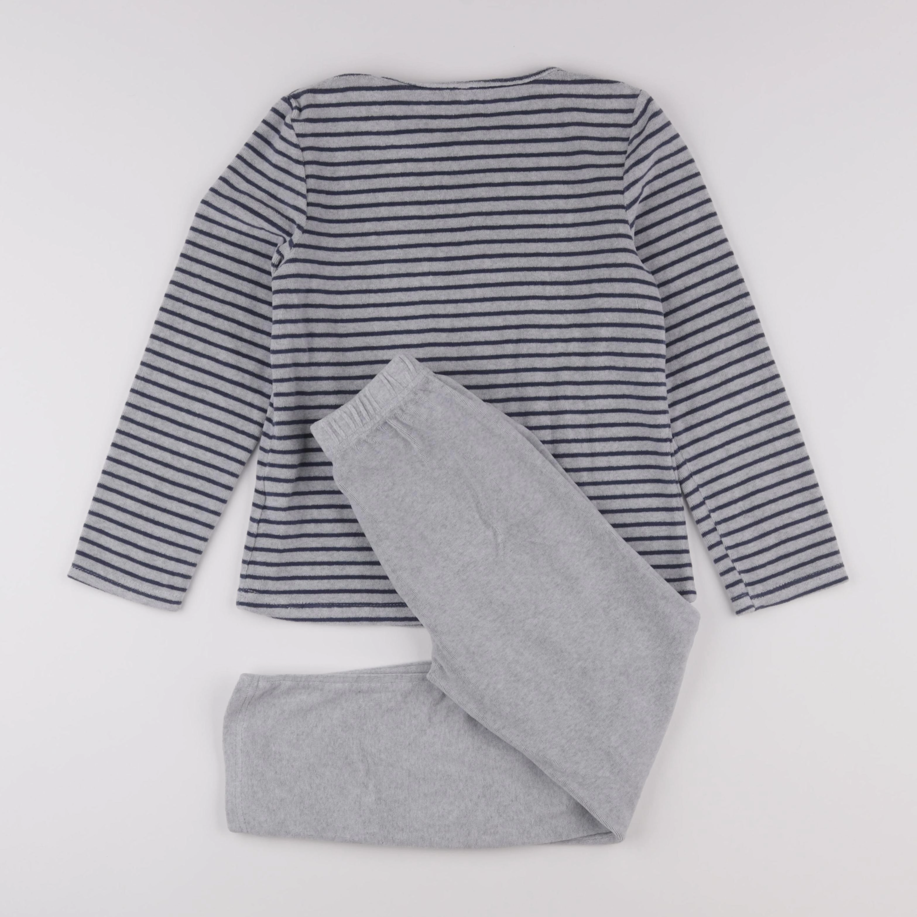 Vertbaudet - pyjama velours gris, bleu - 10 ans