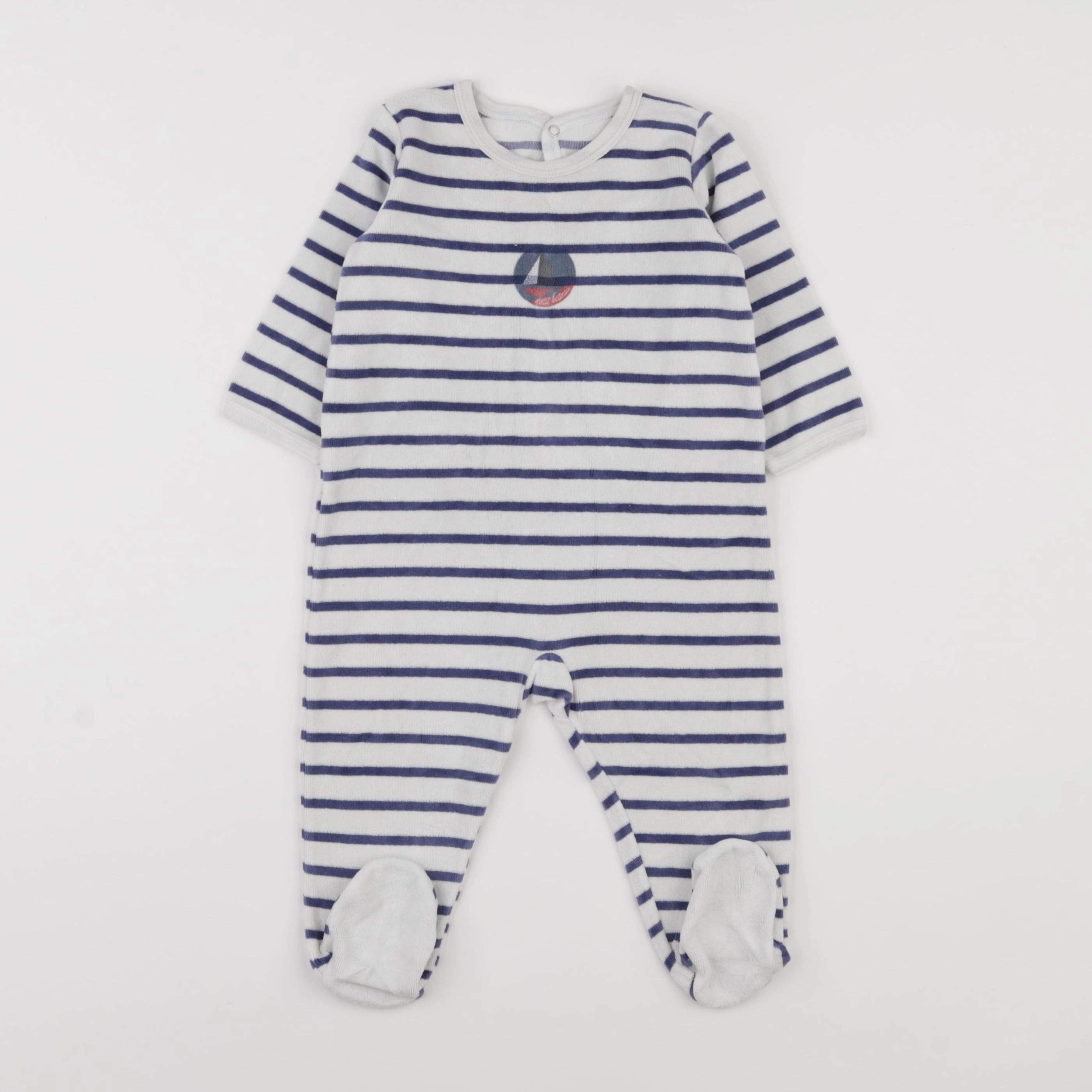 Petit Bateau - pyjama velours bleu, blanc - 12 mois