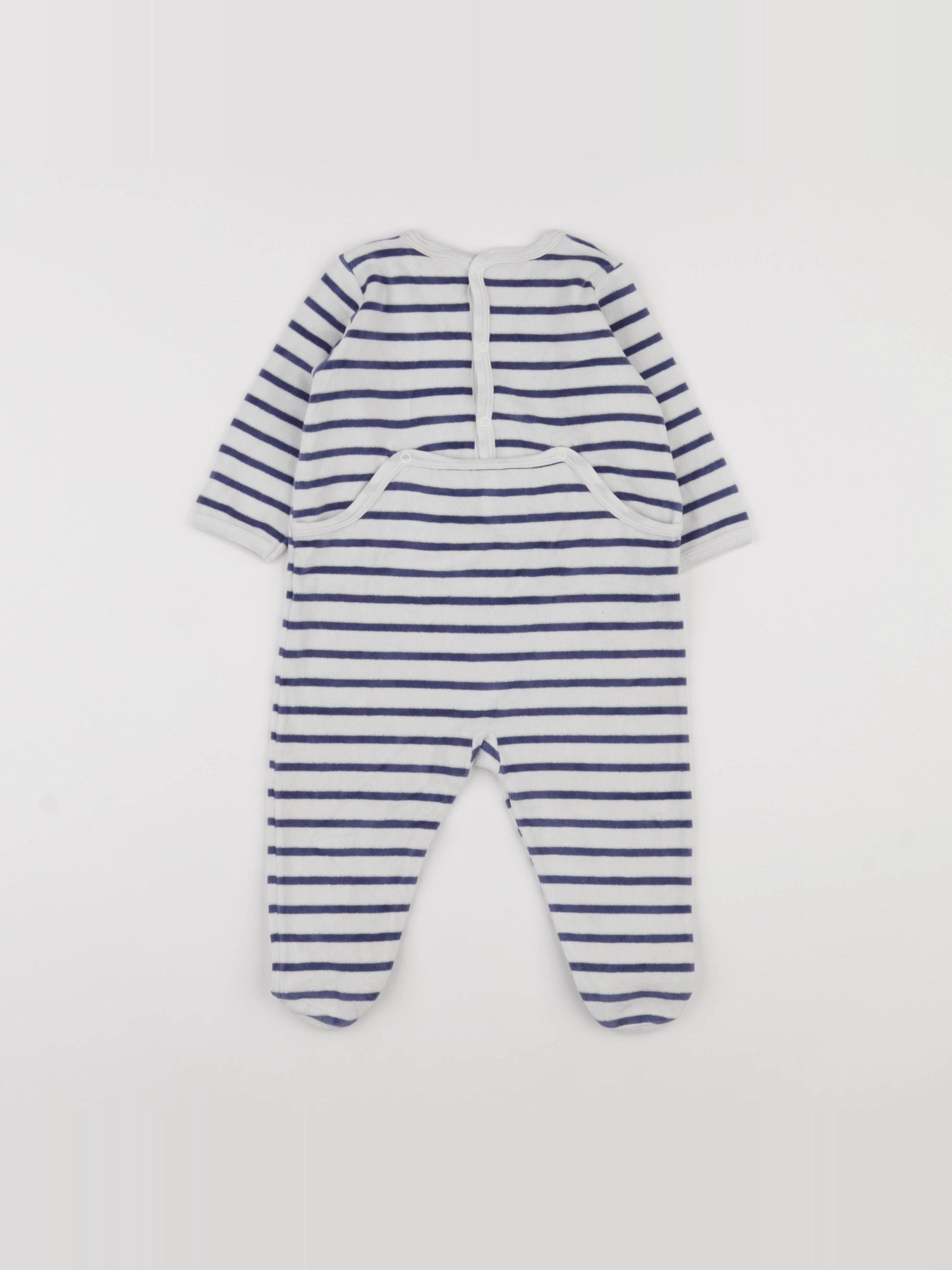Petit Bateau - pyjama velours bleu, blanc - 12 mois