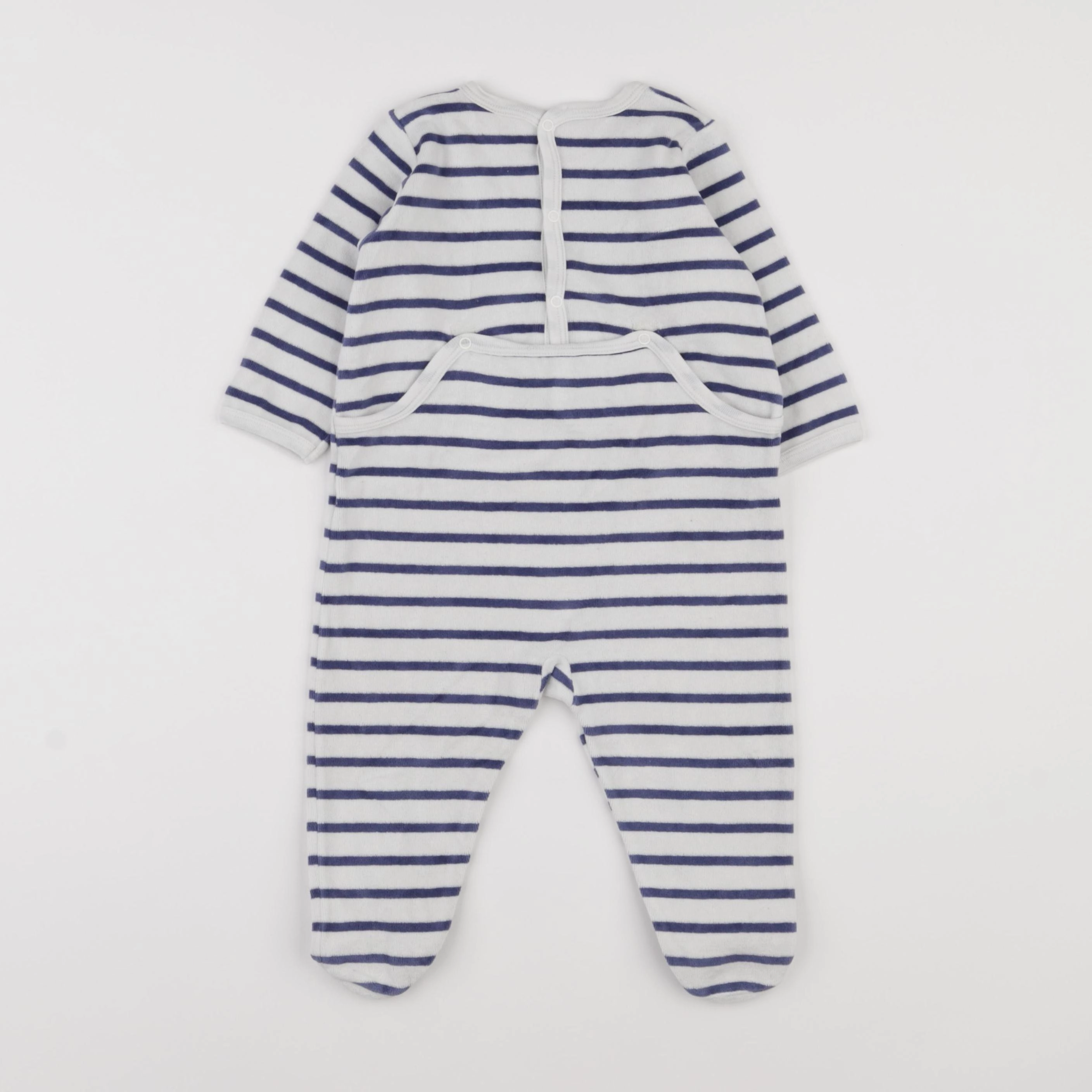 Petit Bateau - pyjama velours bleu, blanc - 12 mois