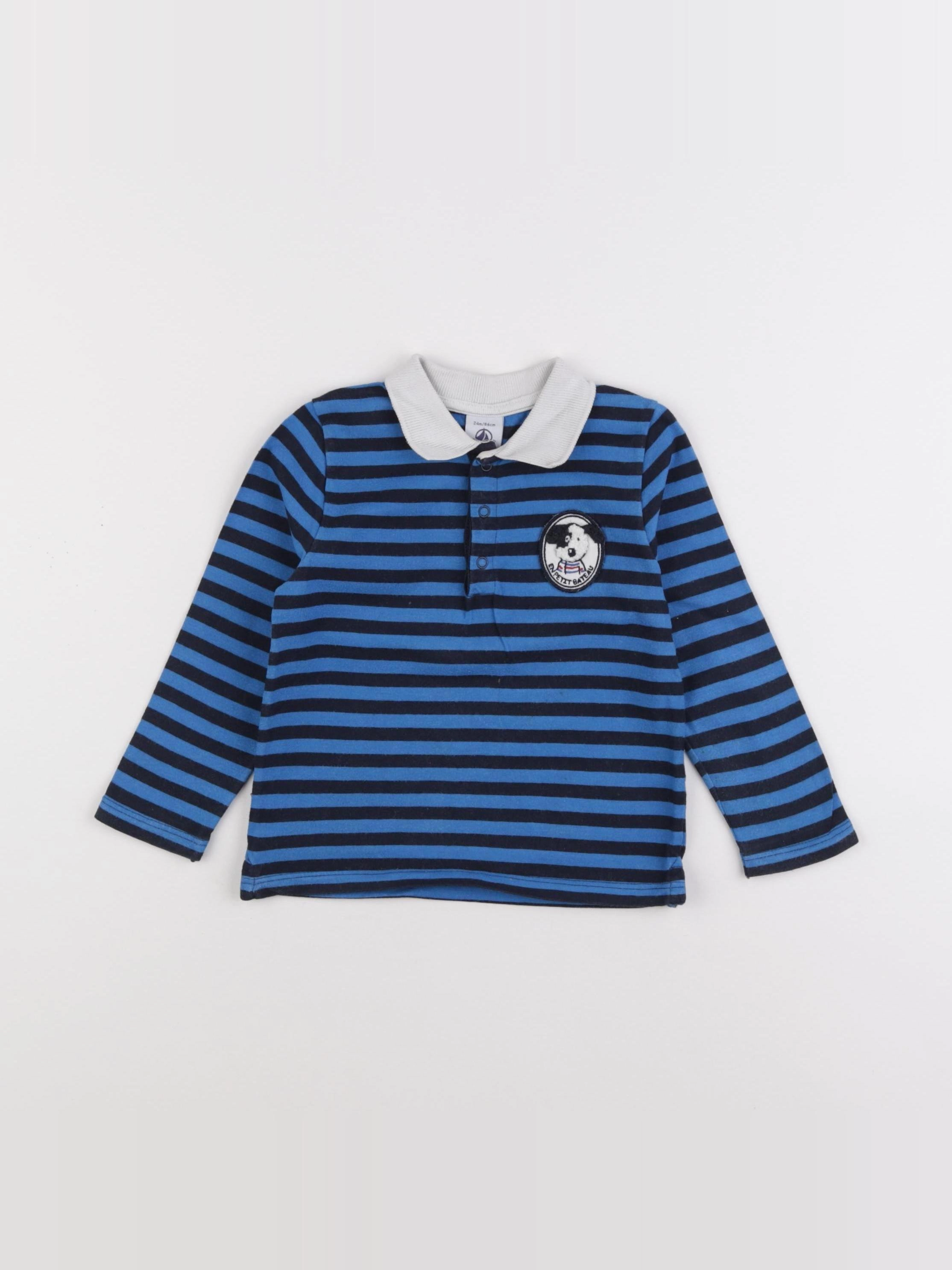 Petit Bateau - polo bleu - 24 mois