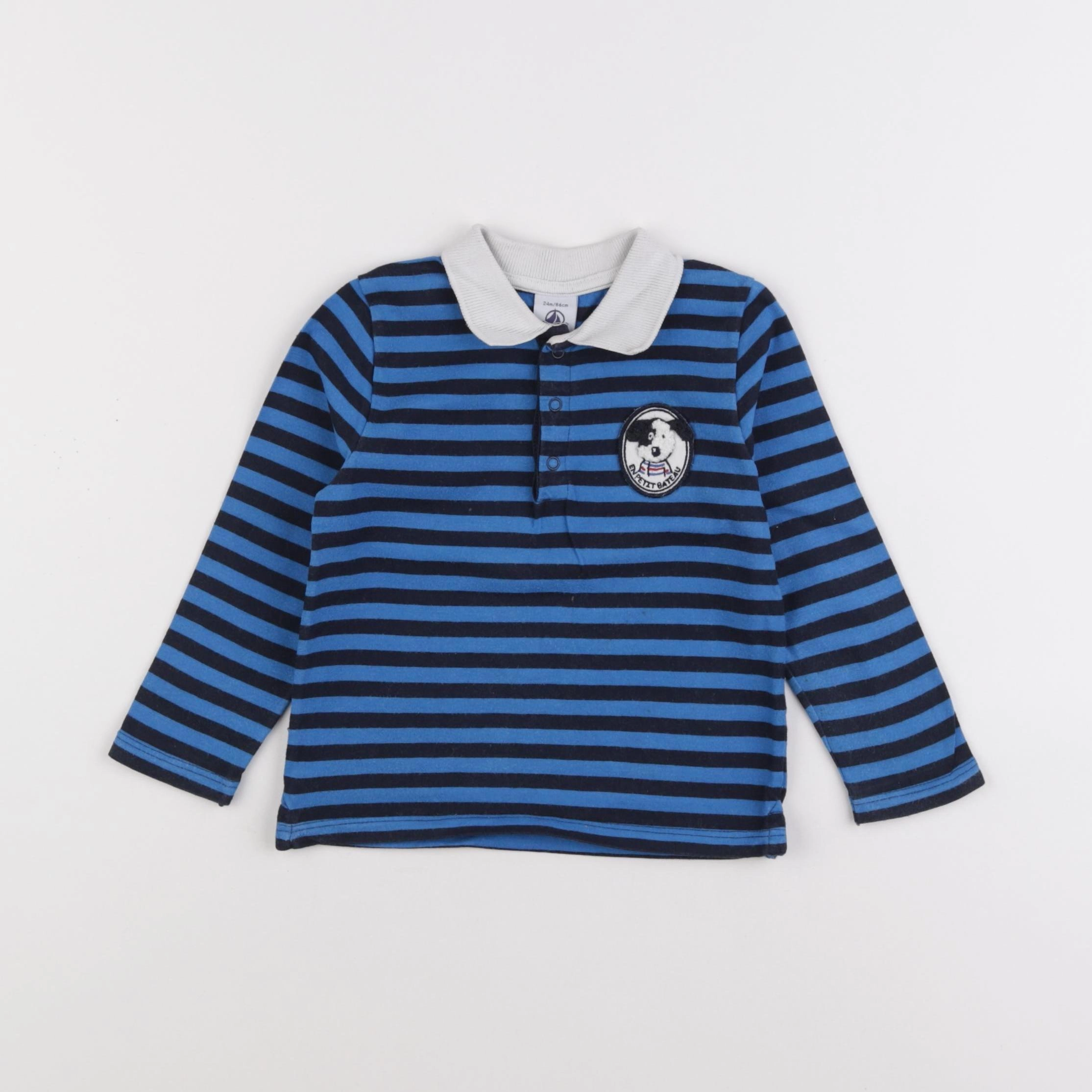 Petit Bateau - polo bleu - 24 mois