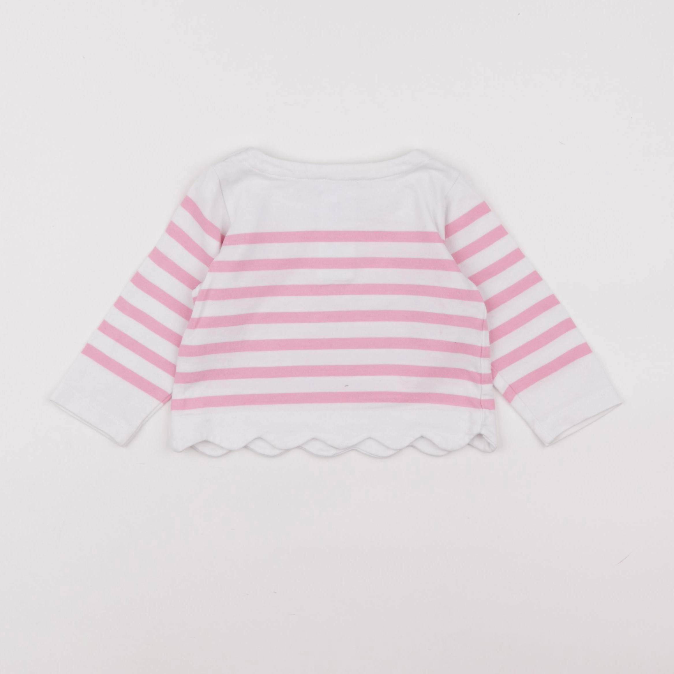 Jacadi - sweat blanc, rose - 12 mois