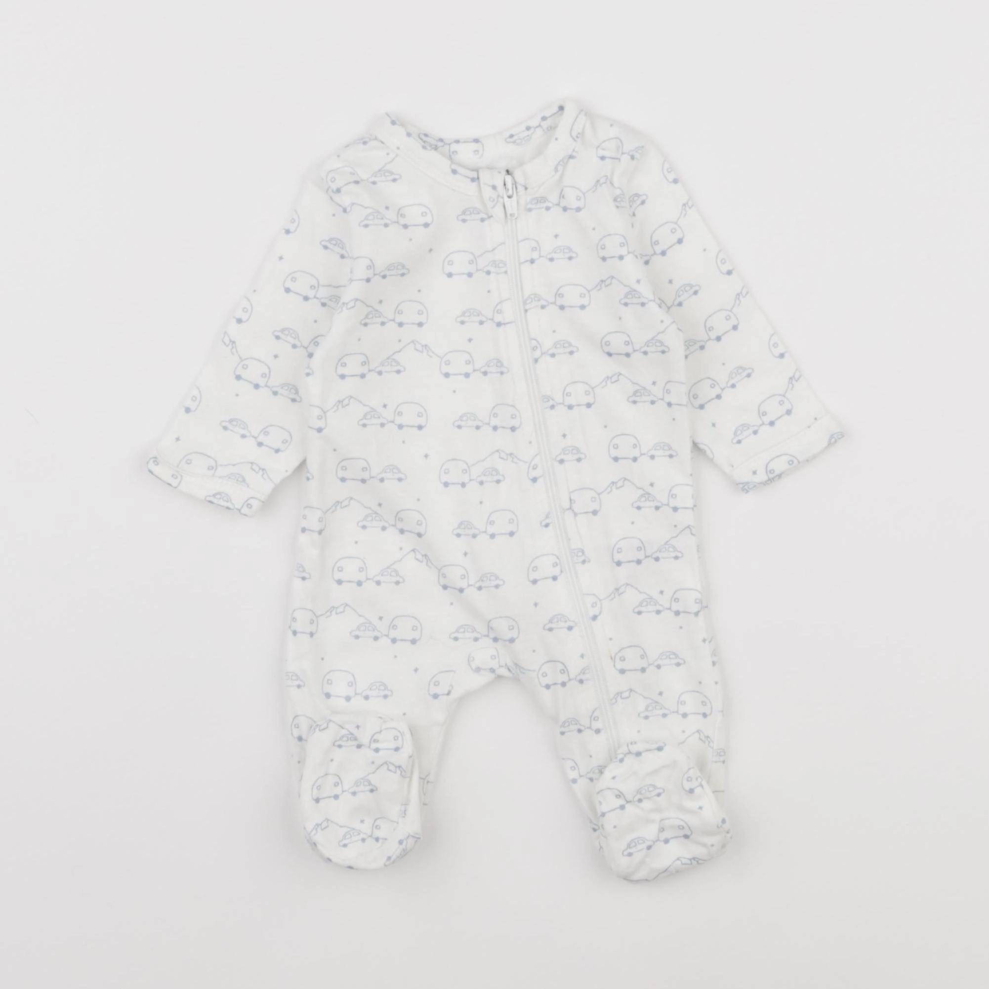 Vertbaudet - pyjama coton blanc, bleu - 0 mois