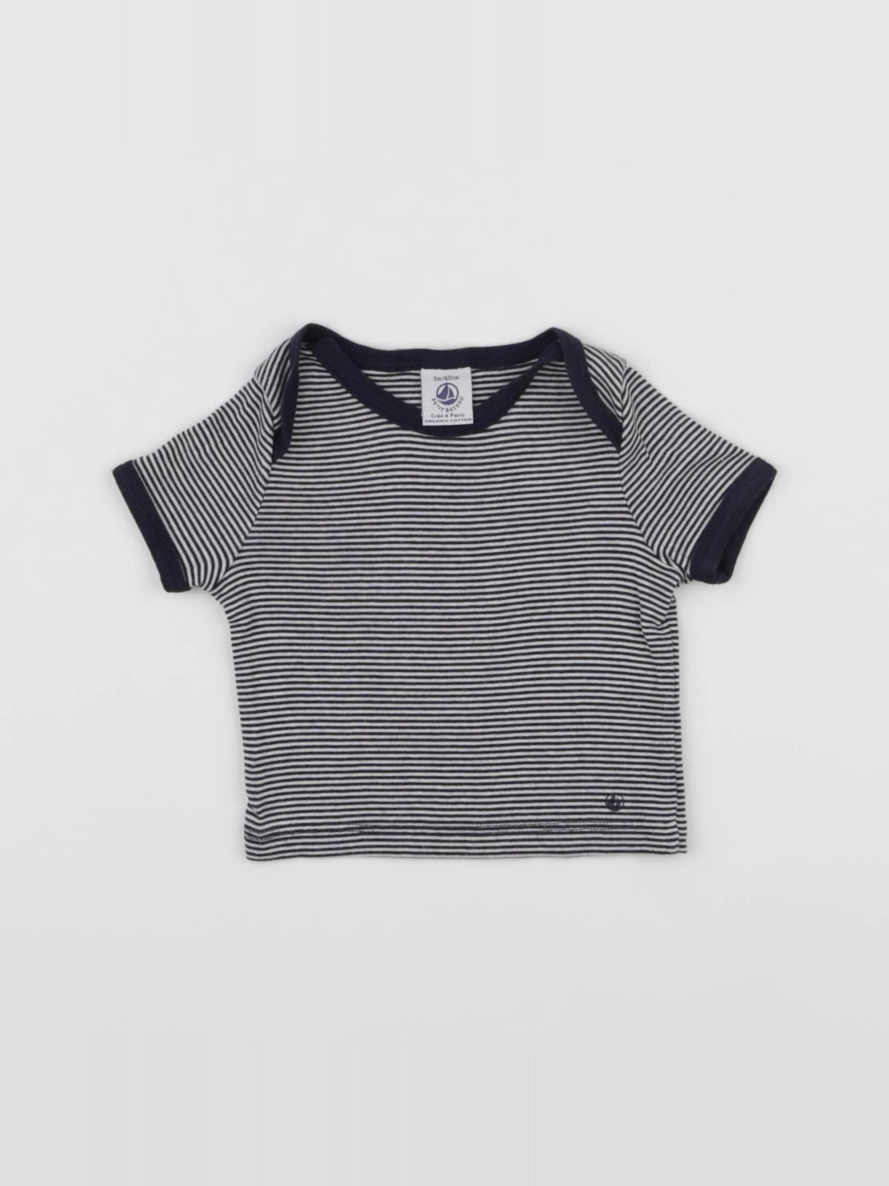 Petit Bateau - tee-shirt blanc, bleu - 3 mois