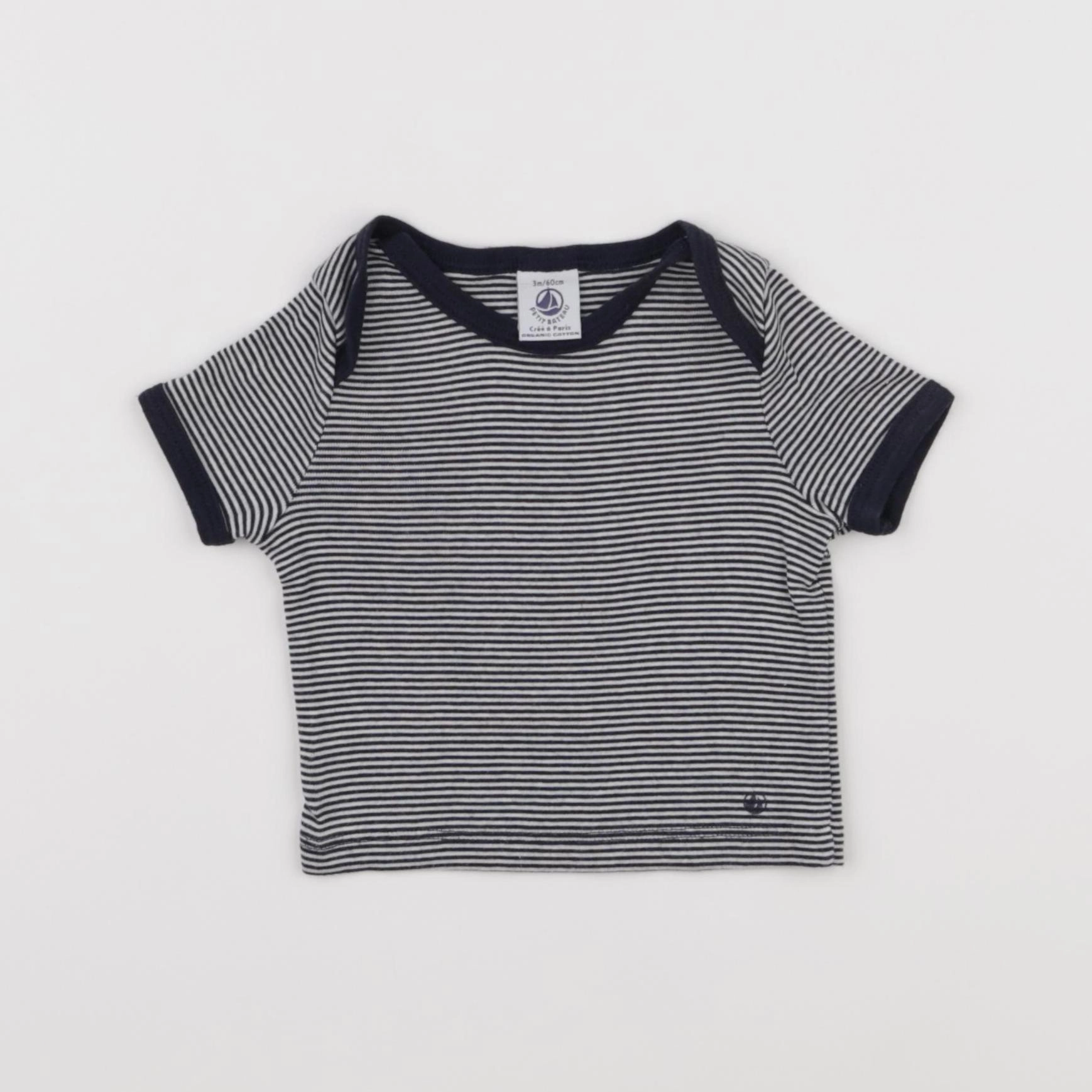 Petit Bateau - tee-shirt blanc, bleu - 3 mois