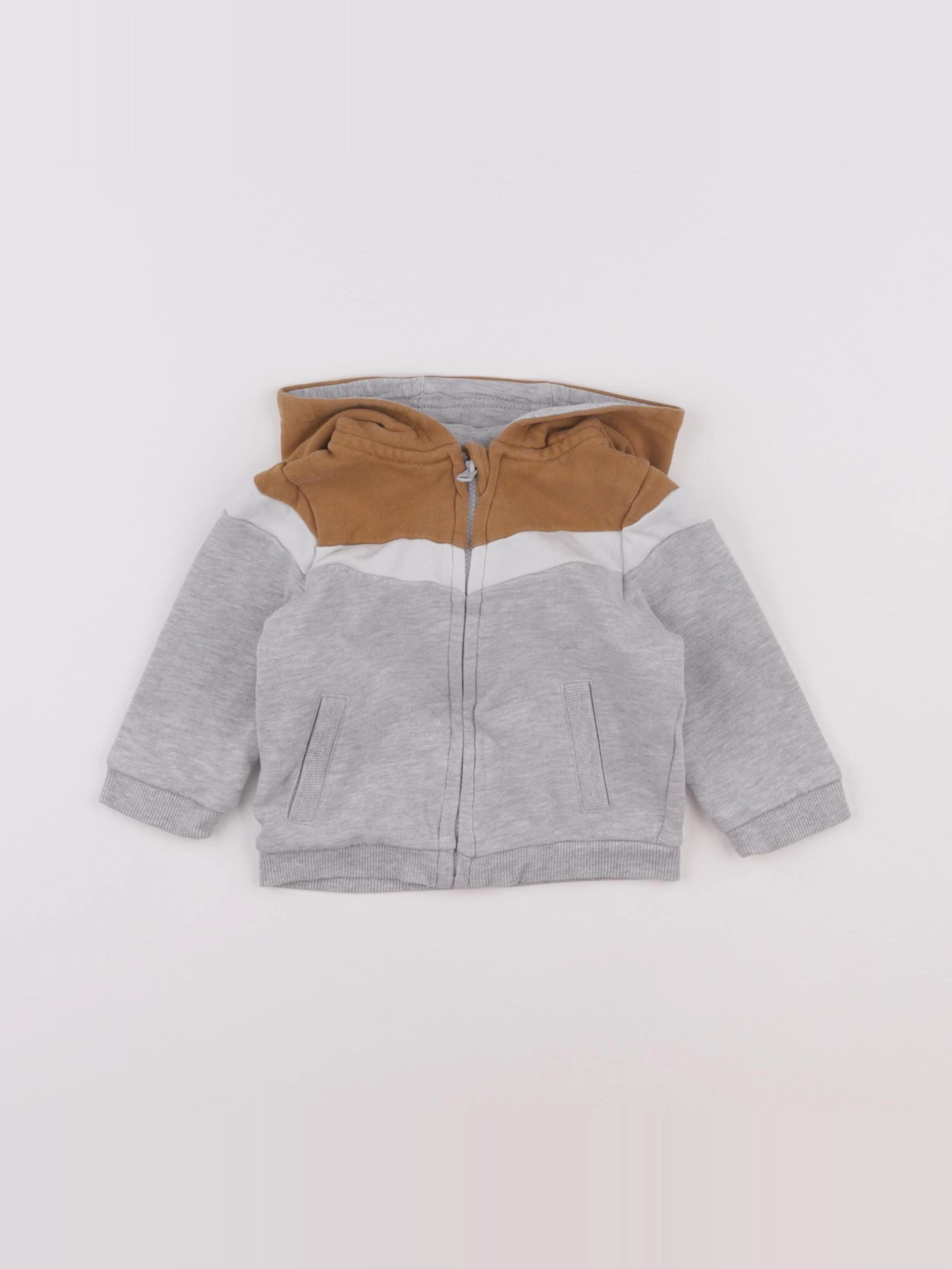 Vertbaudet - sweat gris, marron - 9 mois
