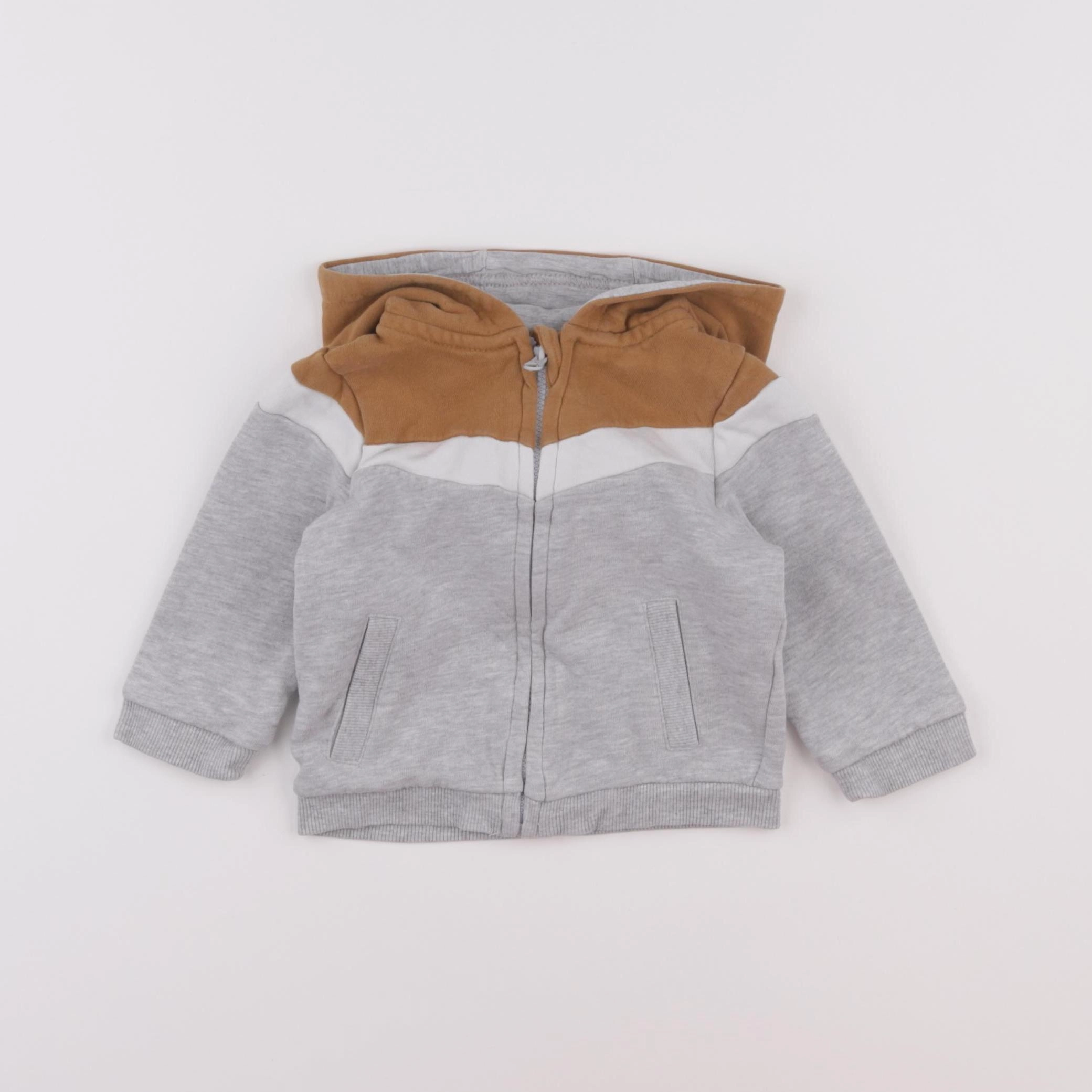 Vertbaudet - sweat gris, marron - 9 mois