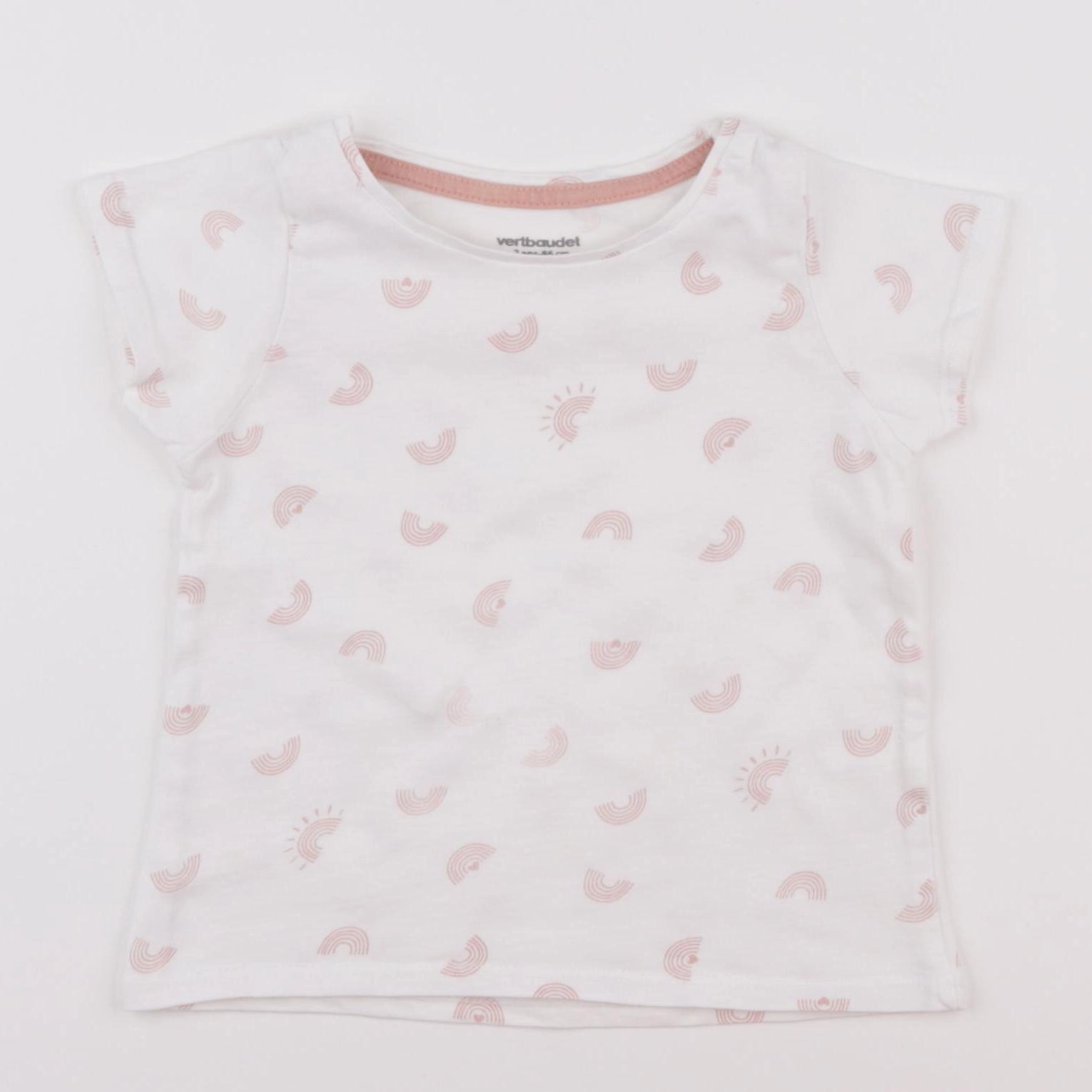 Vertbaudet - tee-shirt blanc, rose - 2 ans