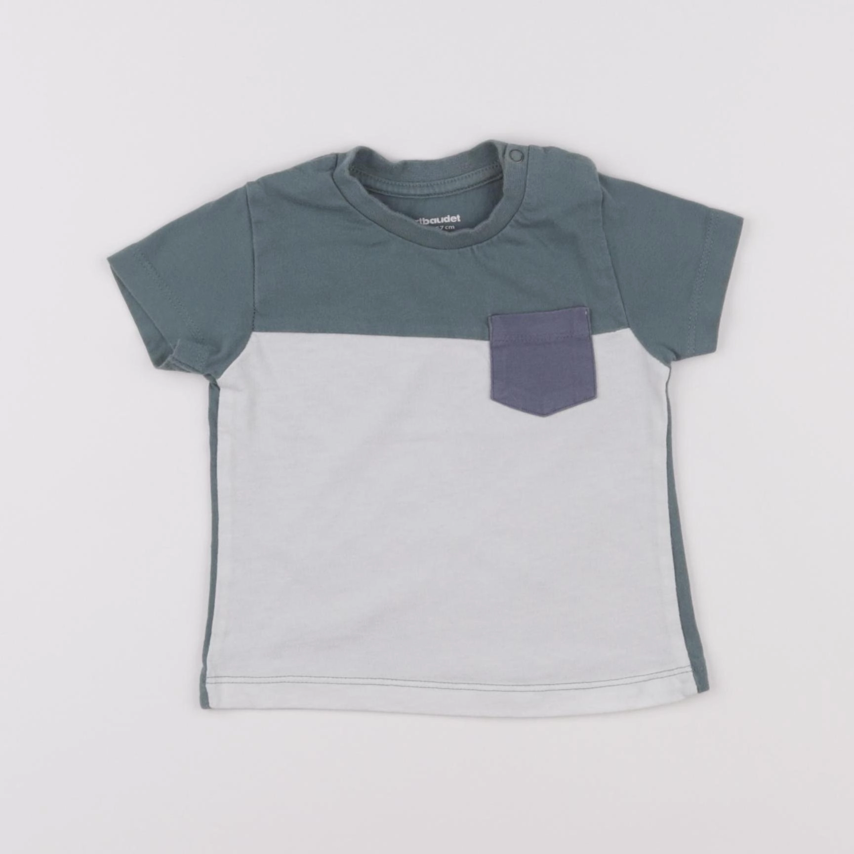 Vertbaudet - tee-shirt blanc, vert - 6 mois