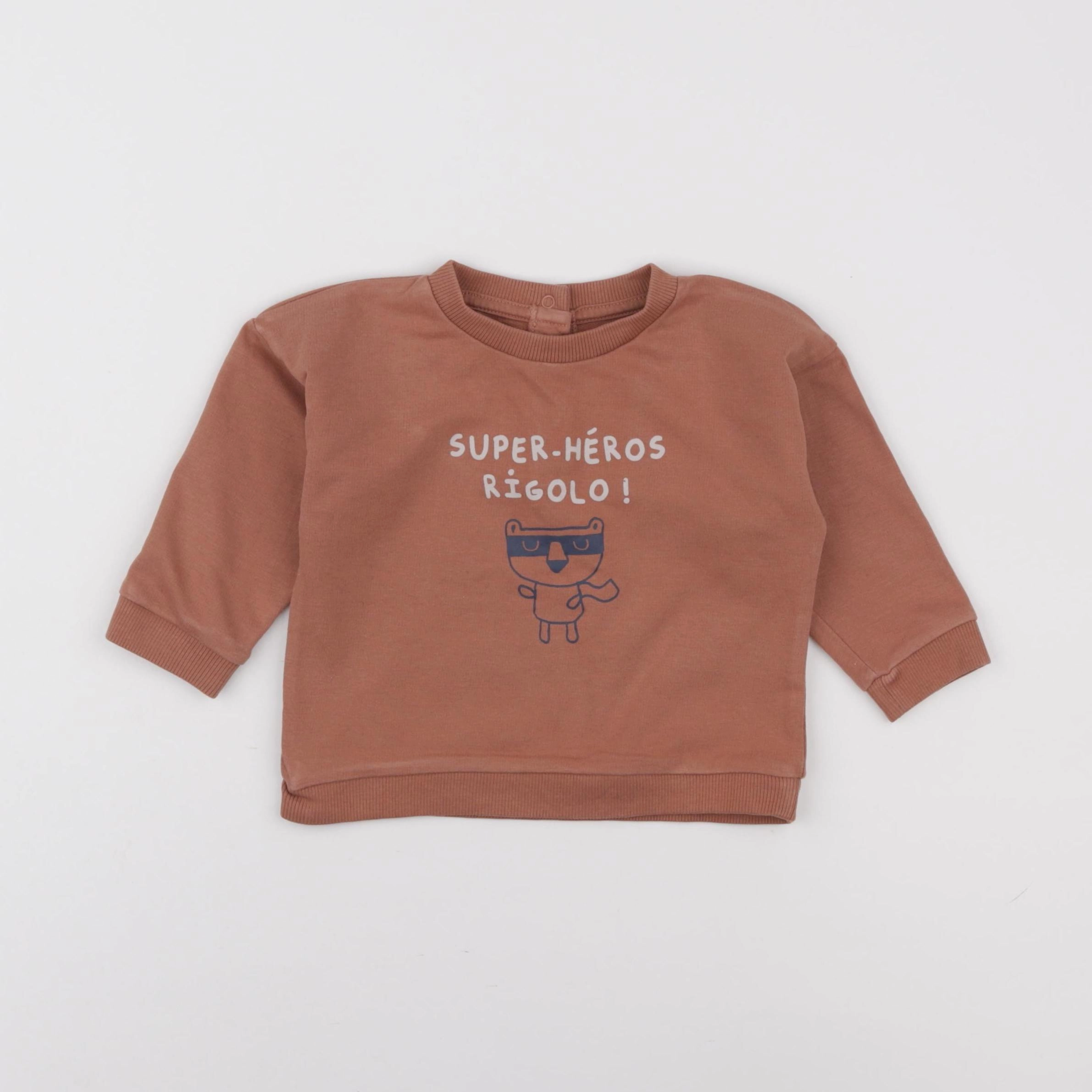 Vertbaudet - sweat marron - 12 mois
