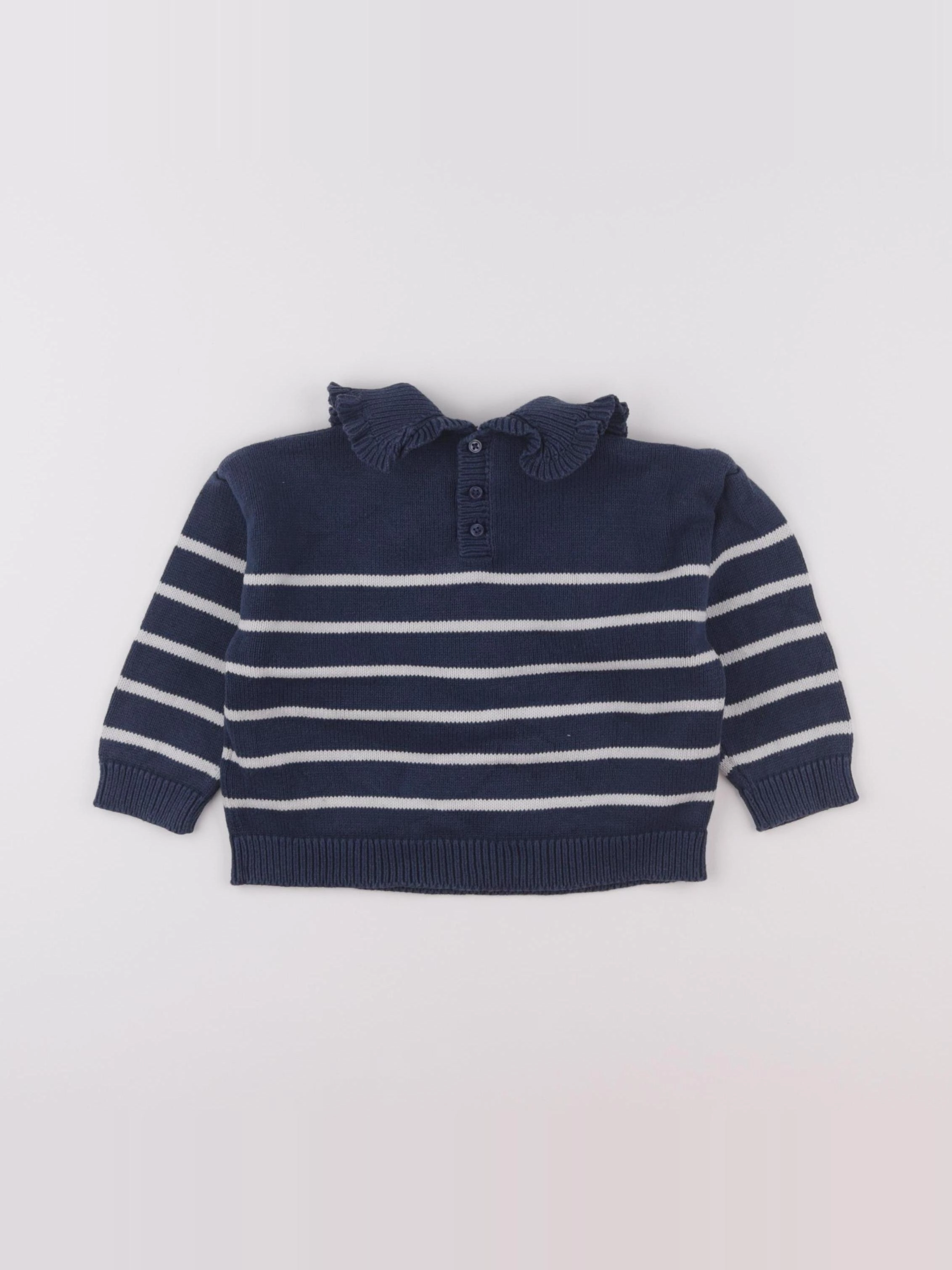 Vertbaudet - pull bleu, blanc - 18 mois