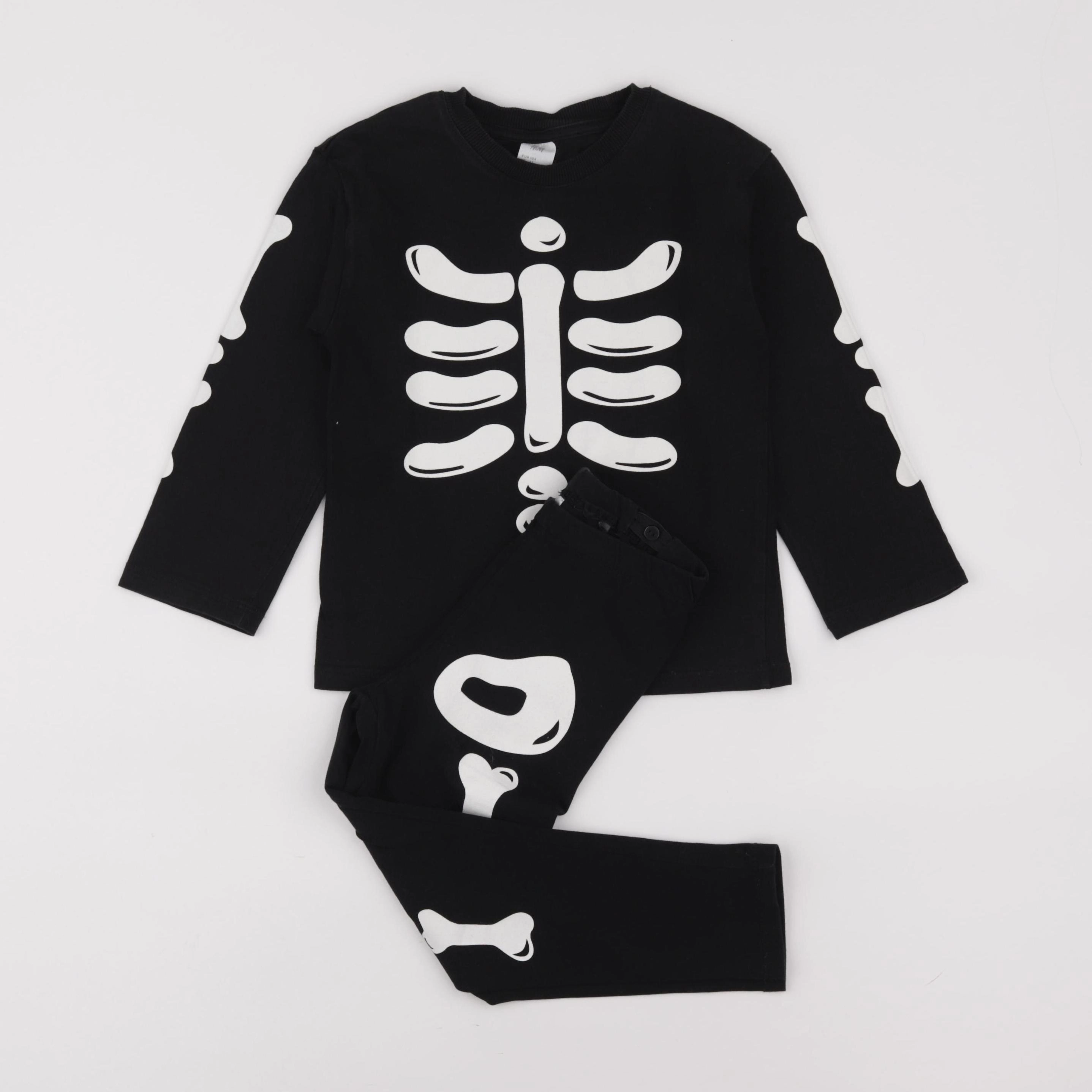 H&M - pyjama coton blanc, noir - 3/4 ans