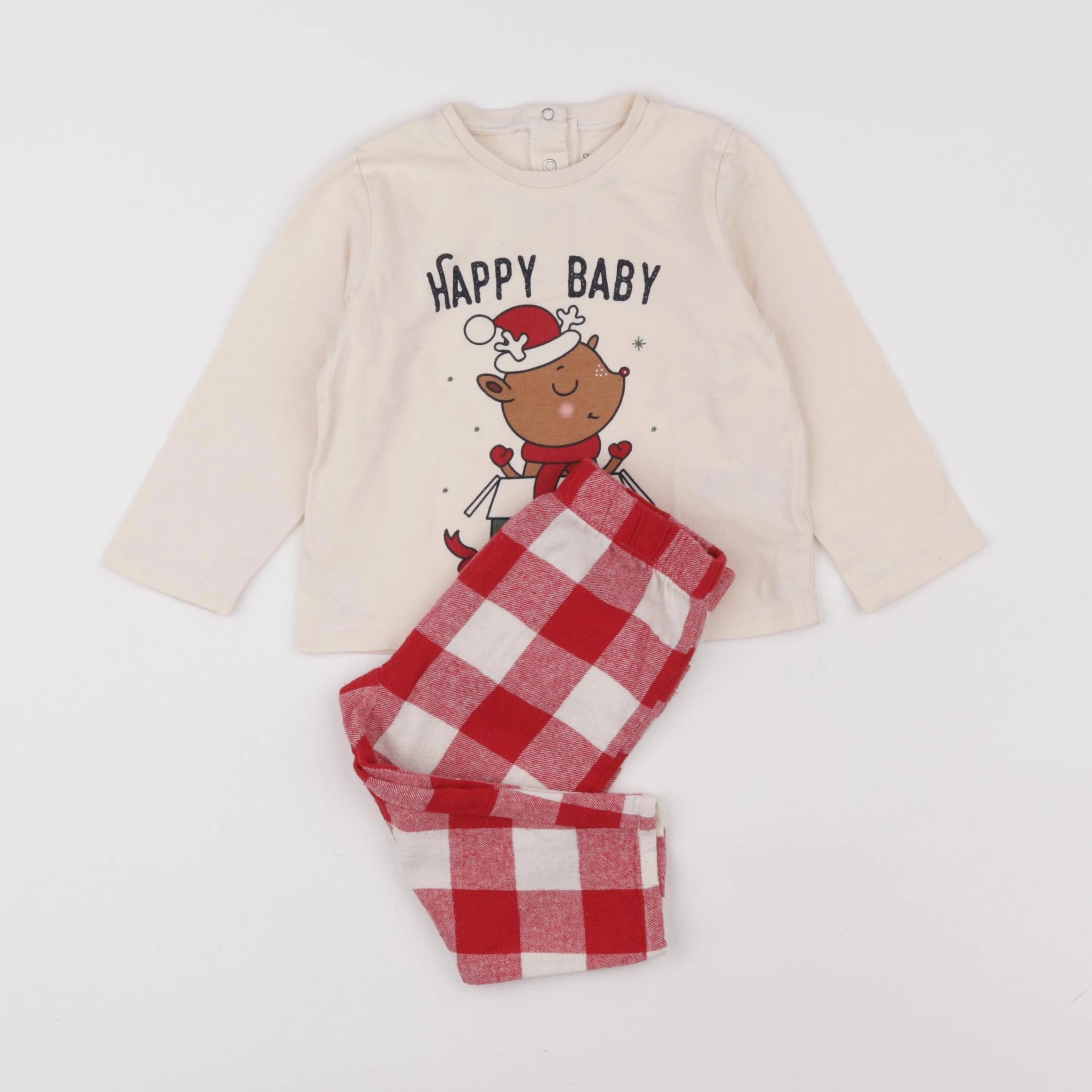 Vertbaudet - pyjama coton beige, rouge - 18 mois