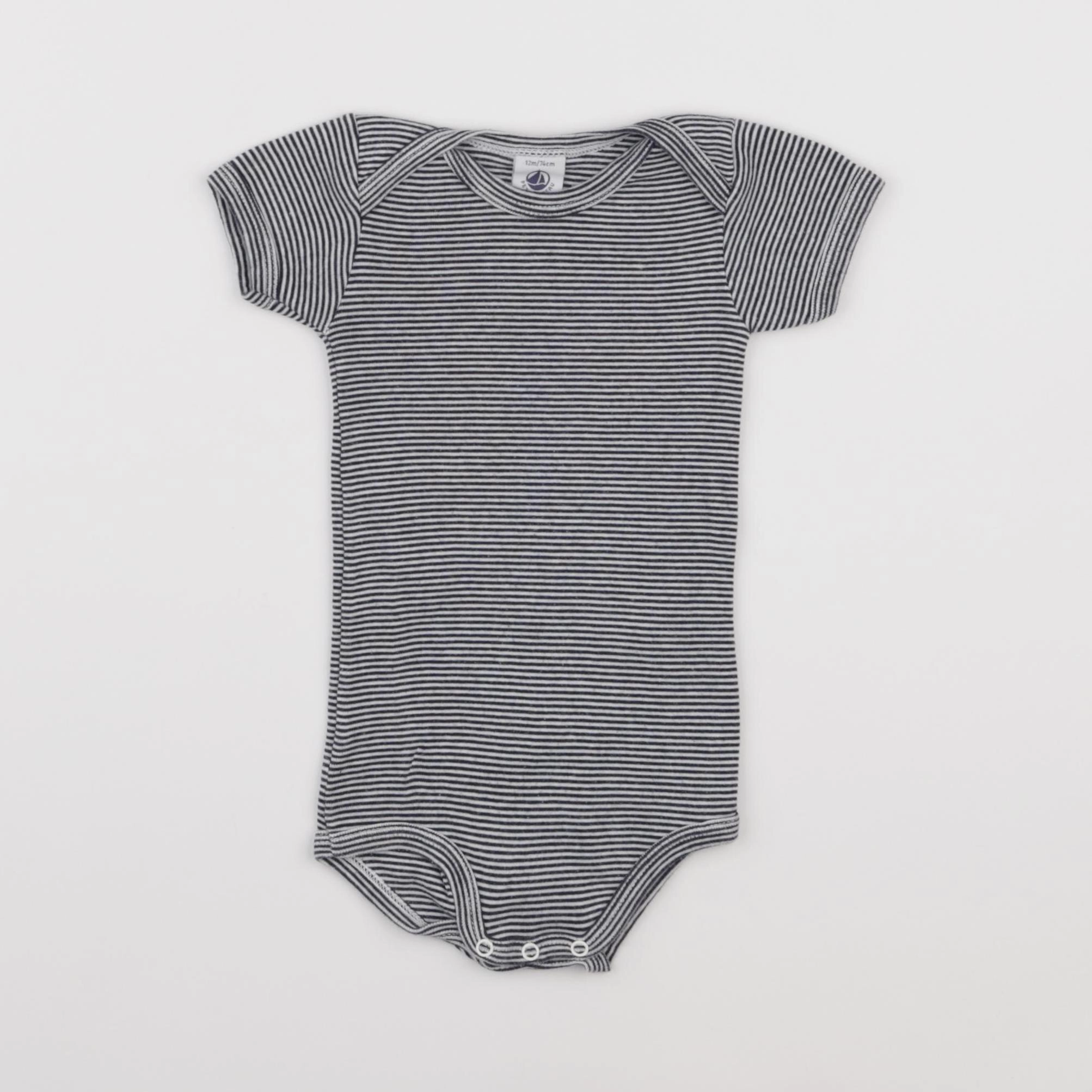 Petit Bateau - body blanc, bleu - 12 mois