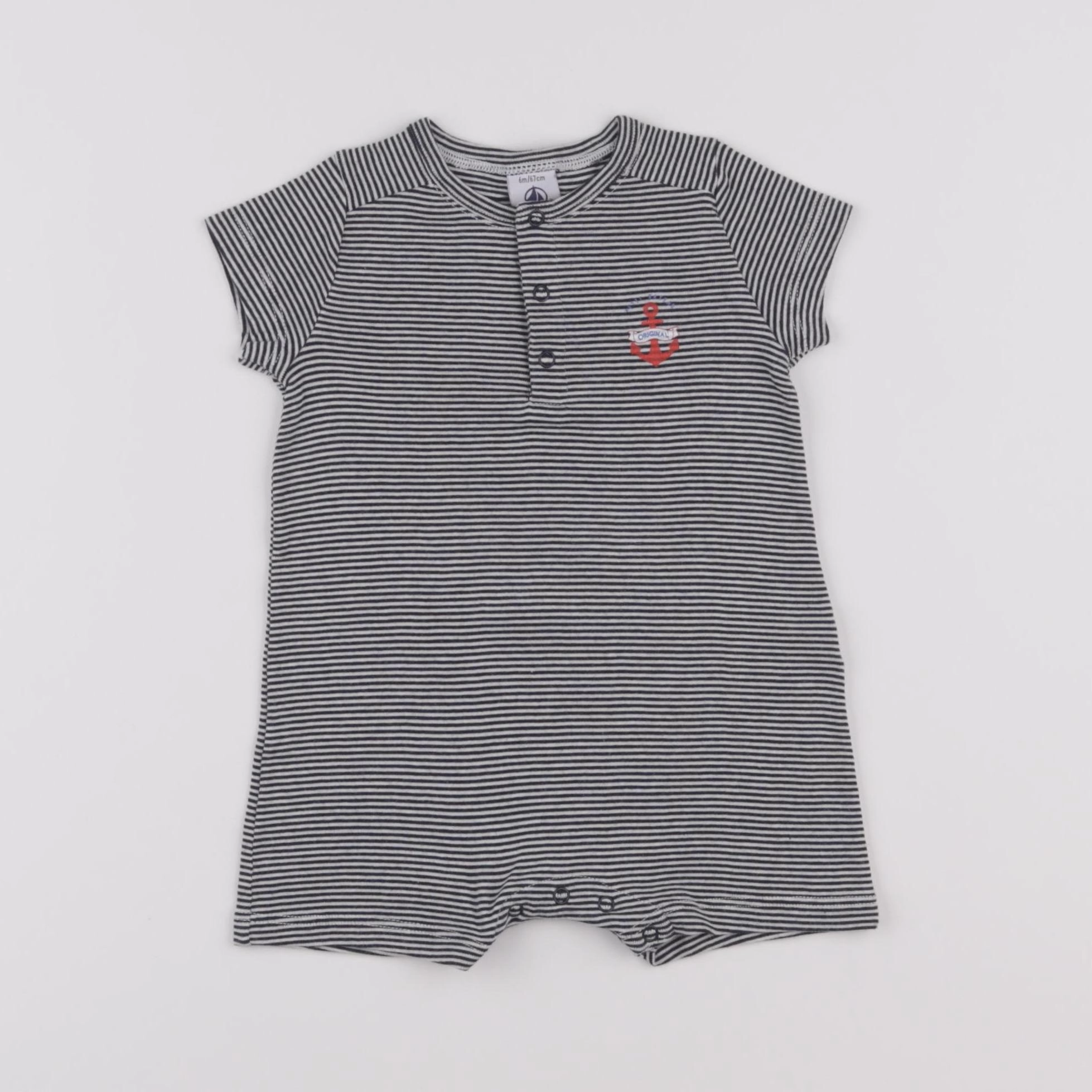 Petit Bateau - pyjama coton blanc, bleu - 6 mois