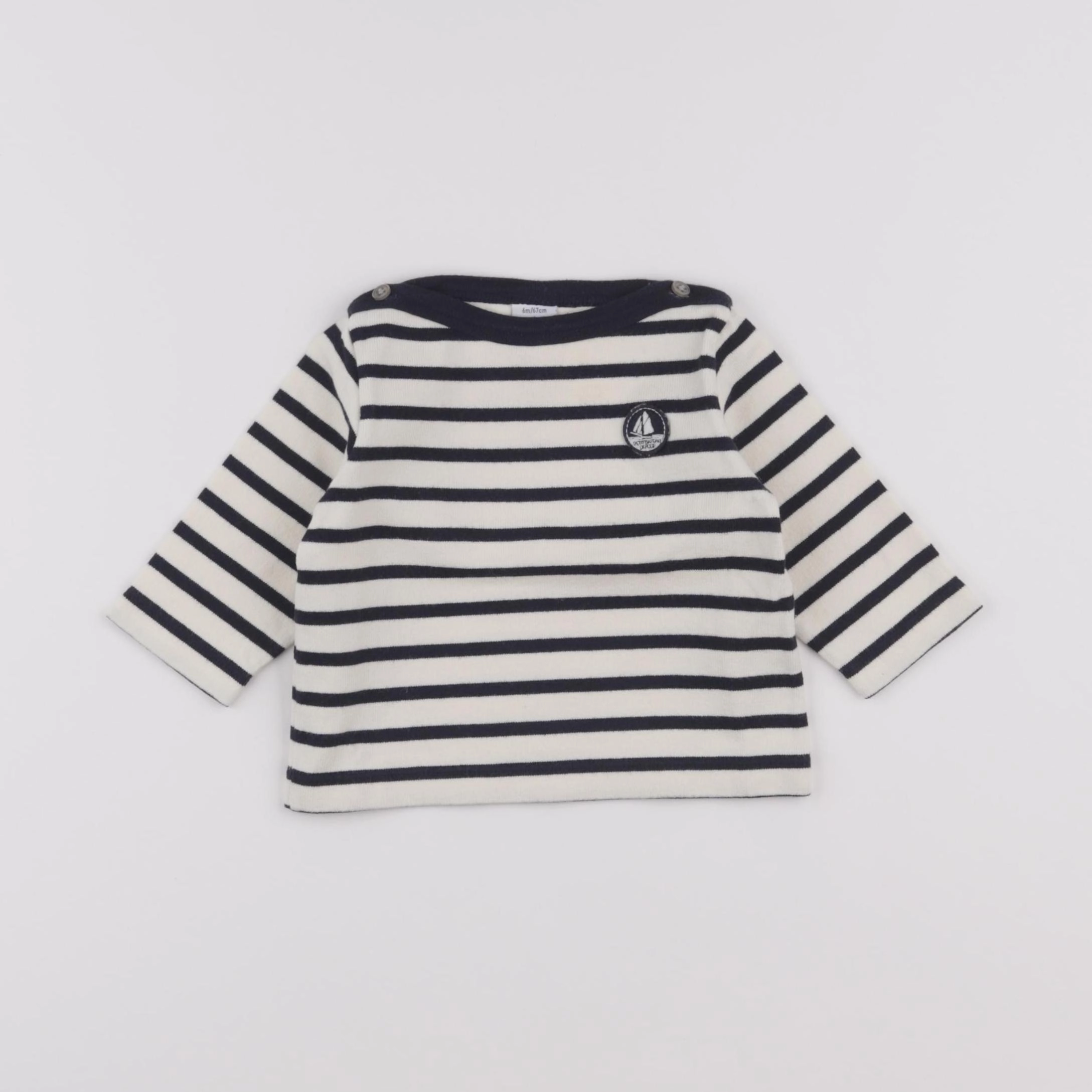 Petit Bateau - tee-shirt blanc, bleu - 6 mois
