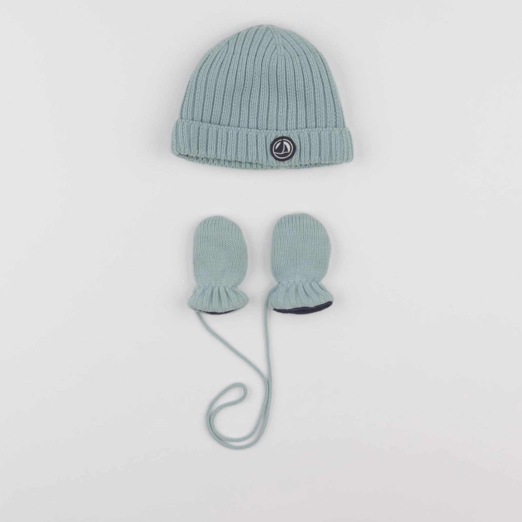 Petit Bateau - ensemble bonnet/moufles bleu - 3 mois