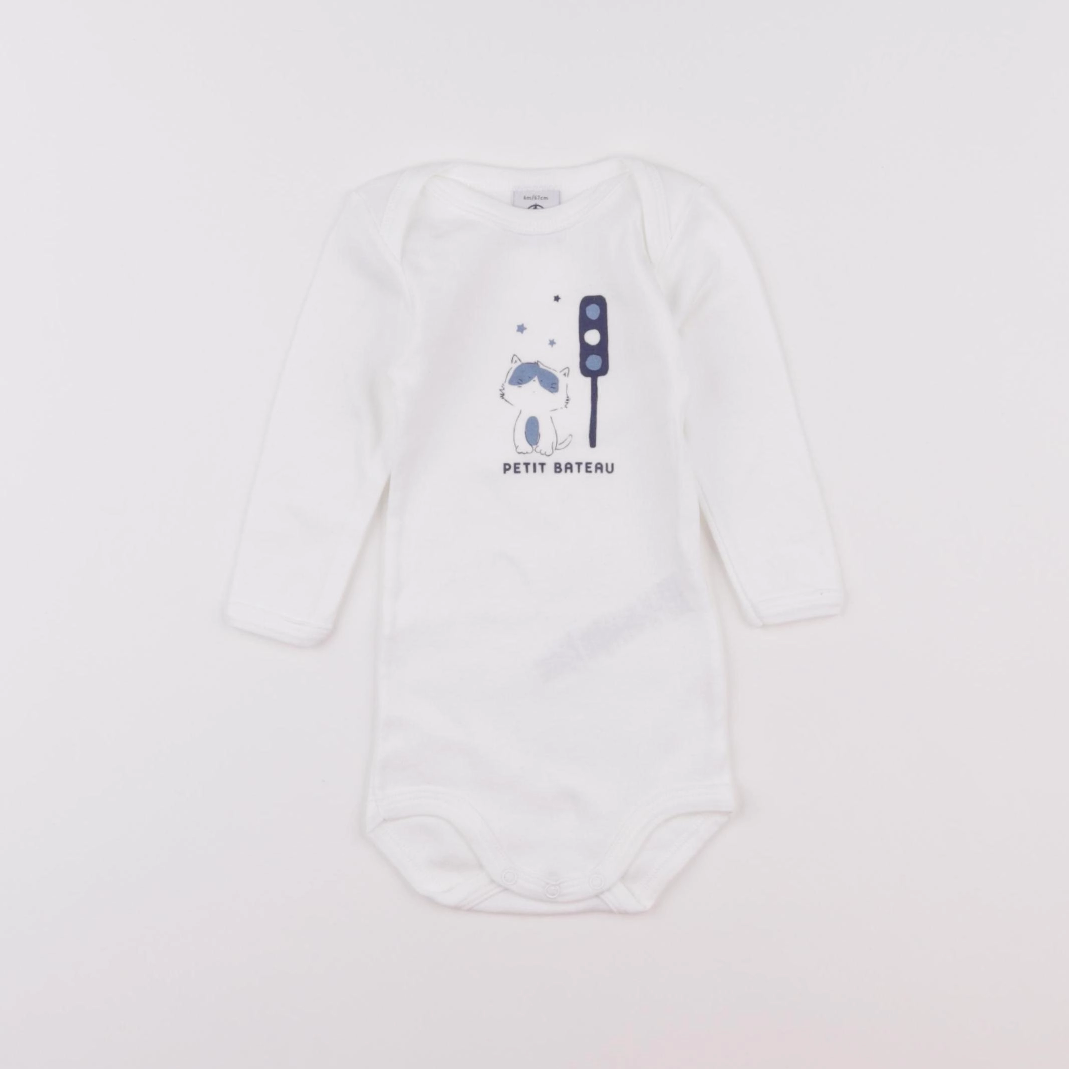 Petit Bateau - body bleu, blanc - 6 mois