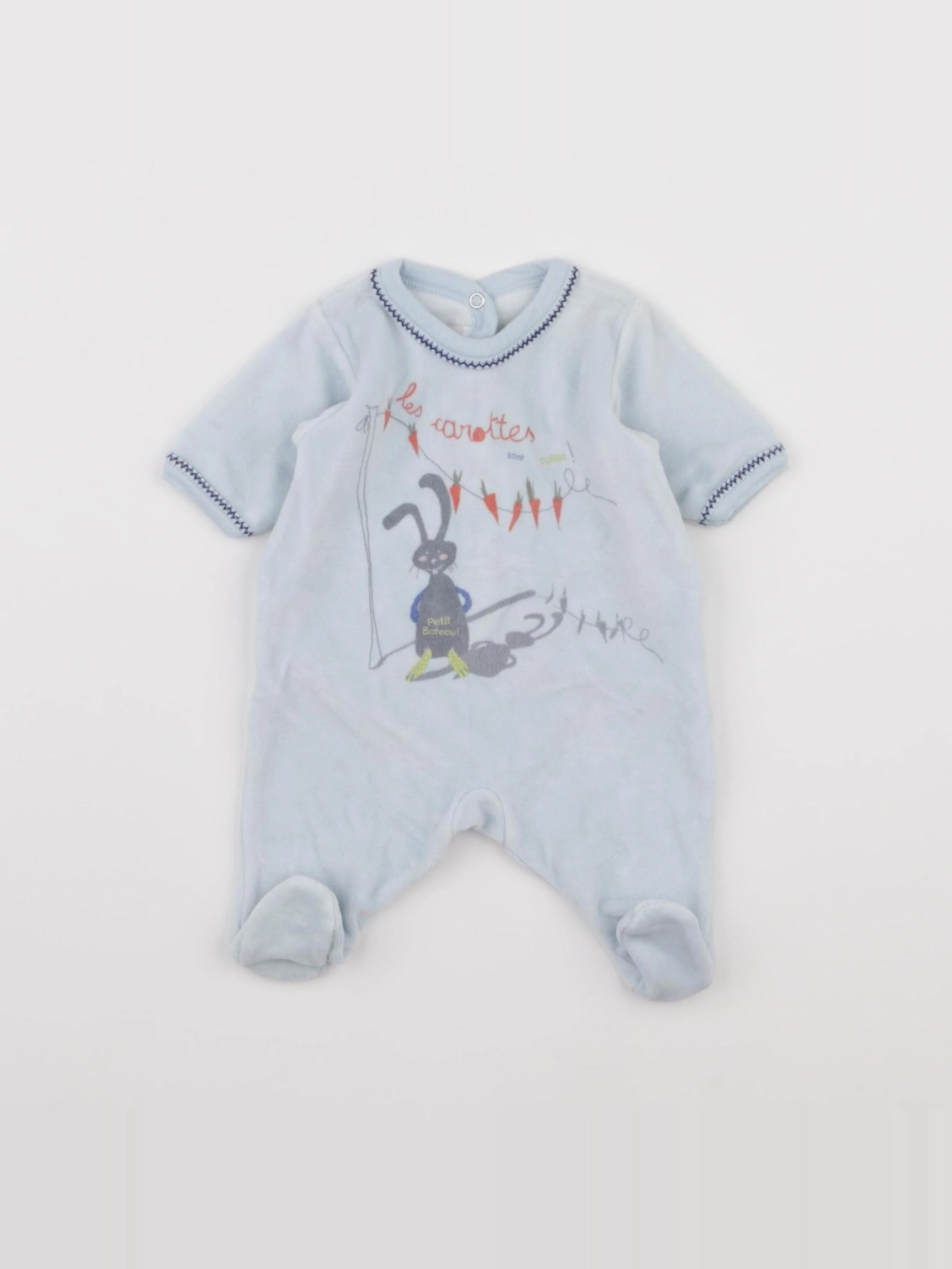 Petit Bateau - pyjama velours bleu - 0 mois