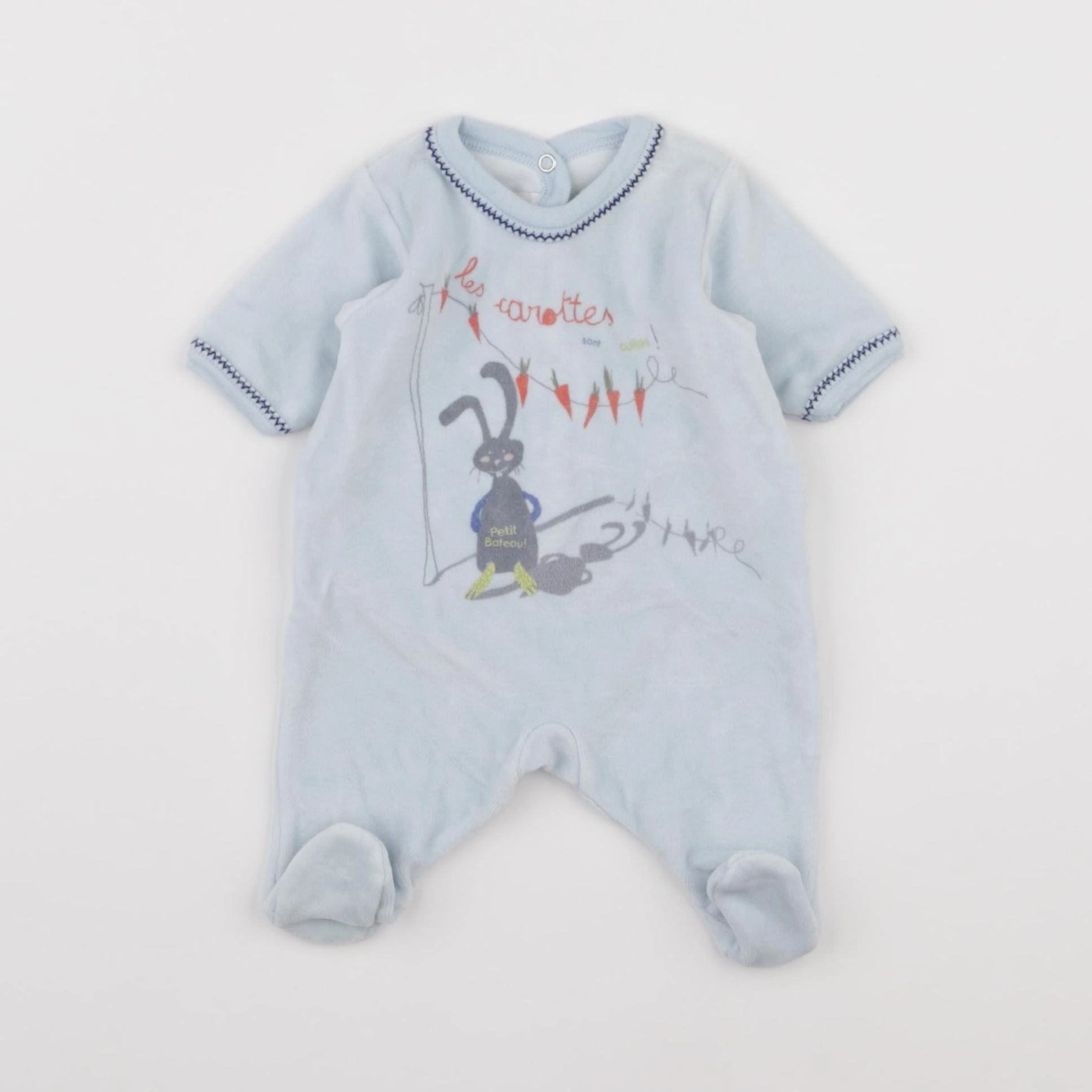 Petit Bateau - pyjama velours bleu - 0 mois
