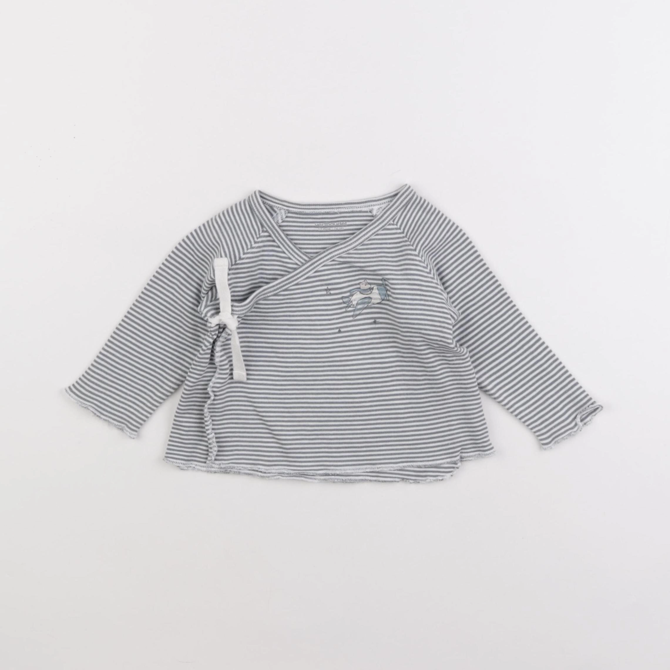 Vertbaudet - tee-shirt blanc, bleu - 12 mois