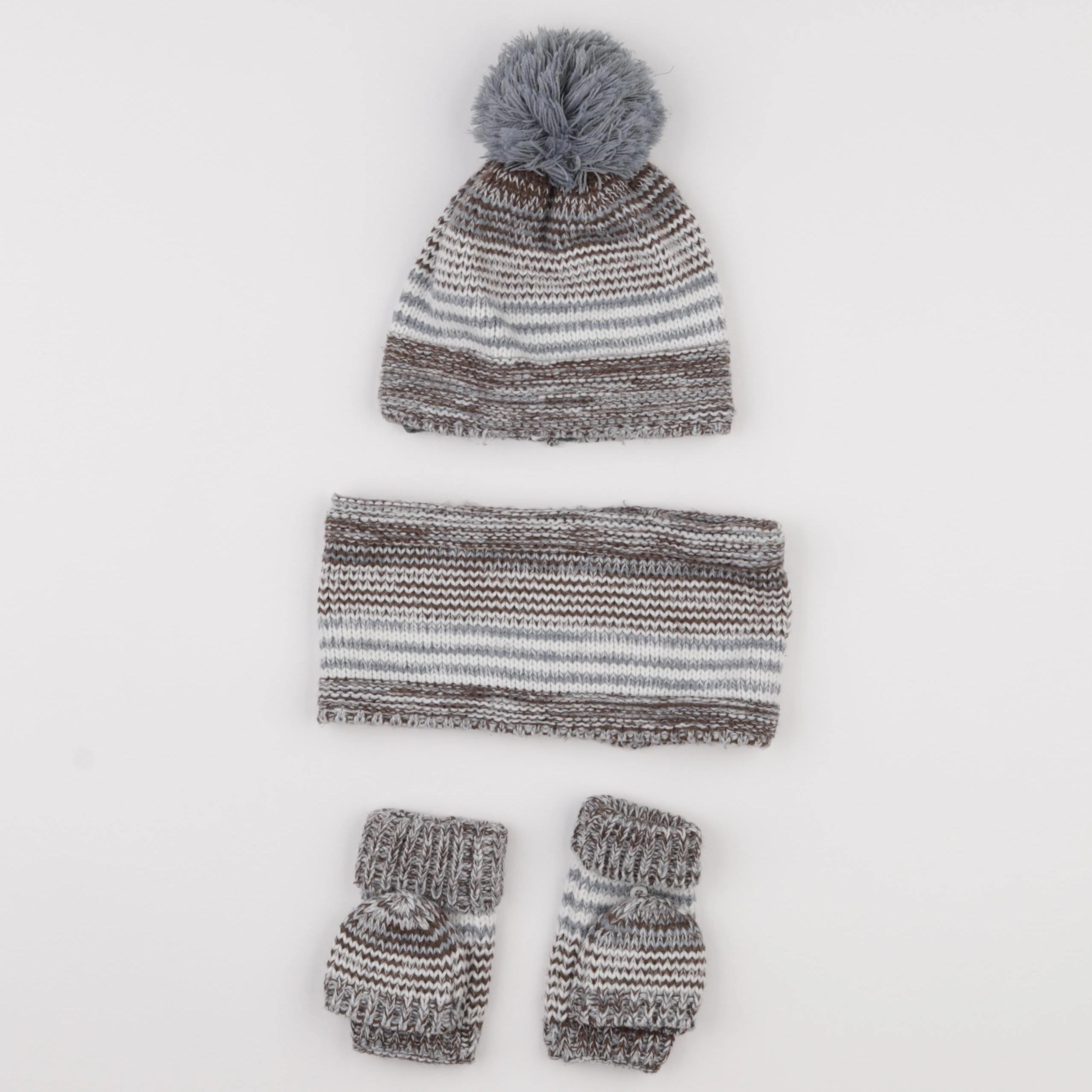 Vertbaudet - ensemble bonnet/moufles/tour de cou bleu, marron - 8/10 ans