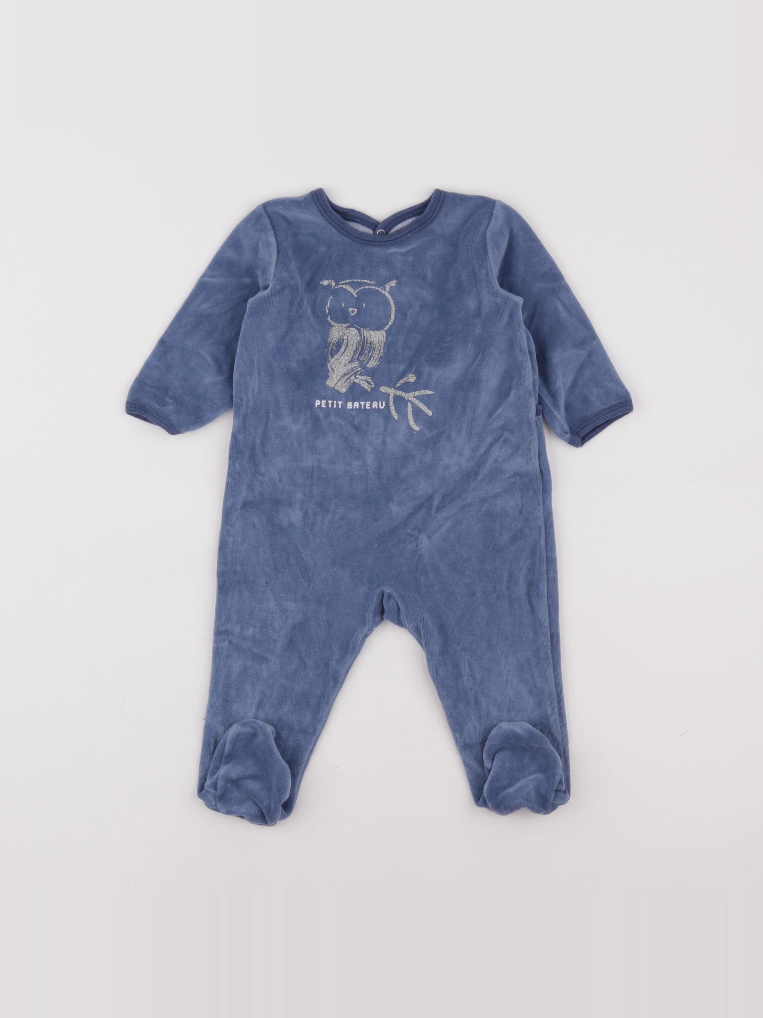 Petit Bateau - pyjama velours bleu - 12 mois