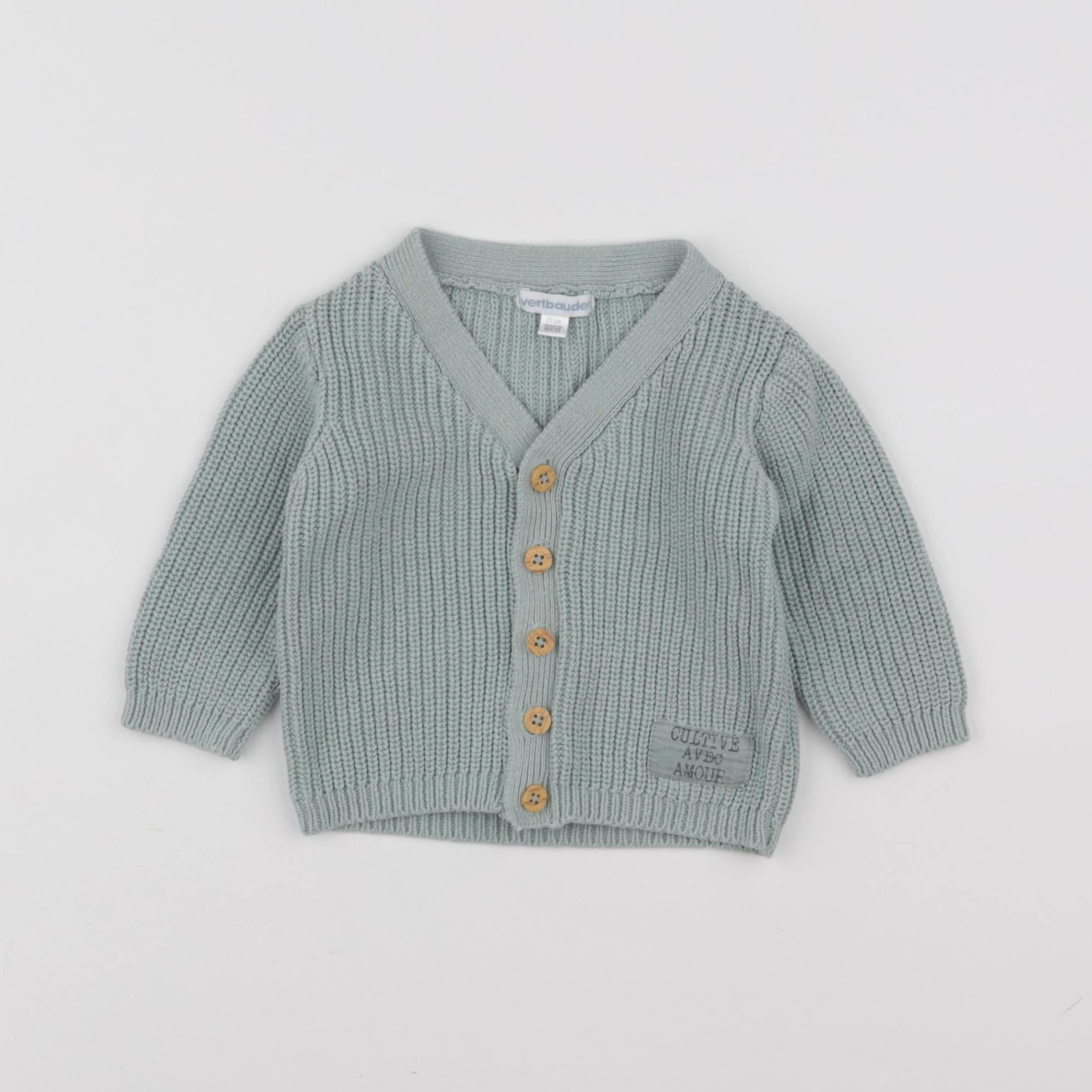 Vertbaudet - gilet coton vert - 9 mois