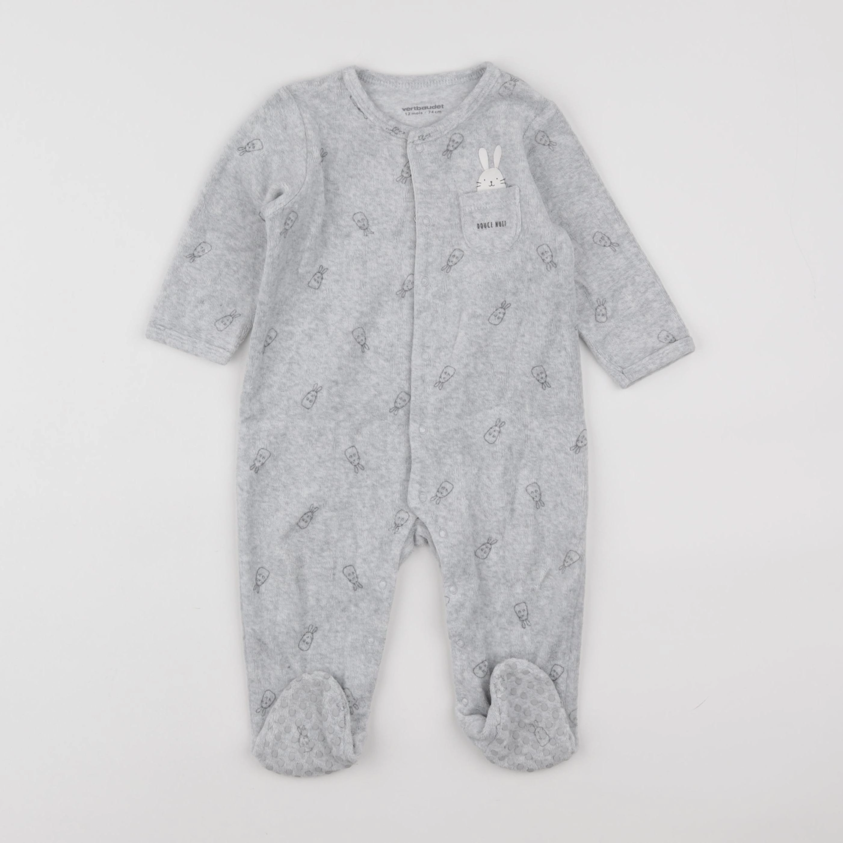 Vertbaudet - pyjama velours gris - 12 mois