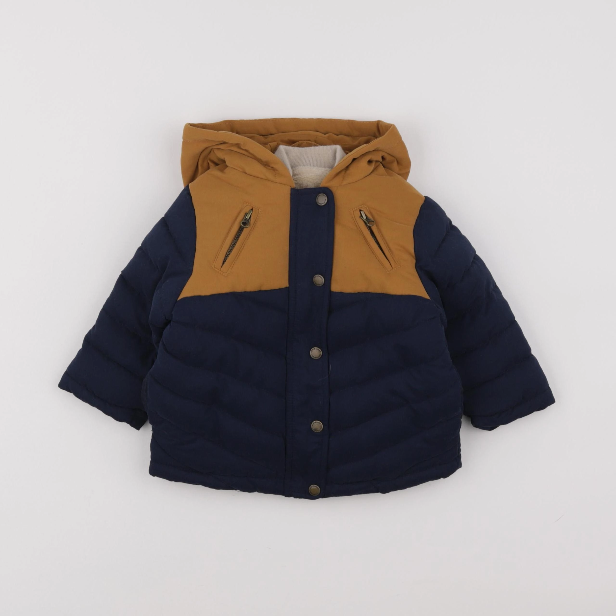 Vertbaudet - doudoune doublure amovible bleu, marron - 12 mois