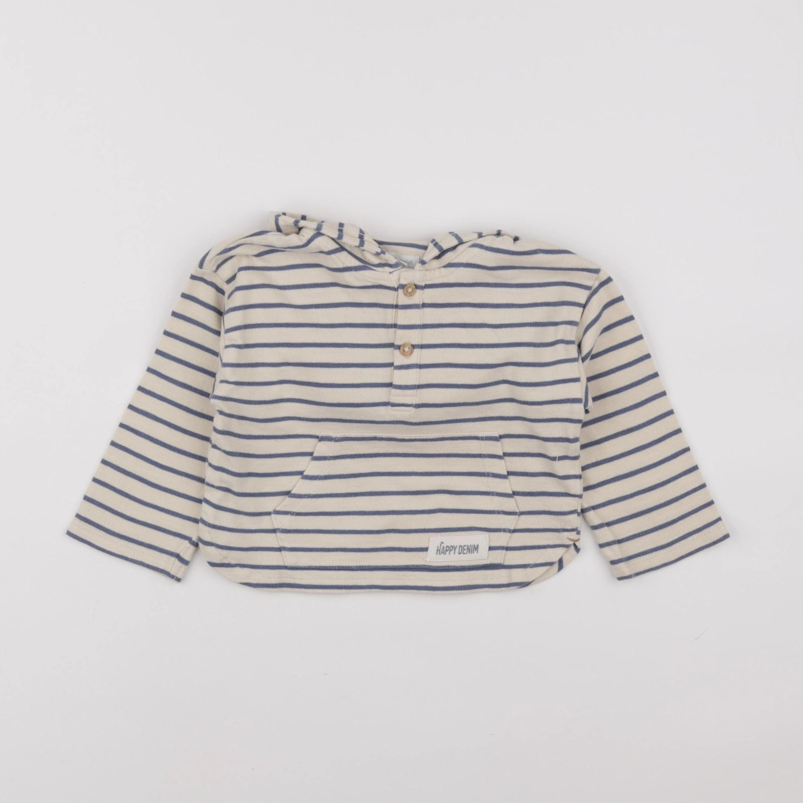 Vertbaudet - sweat beige, bleu - 24 mois