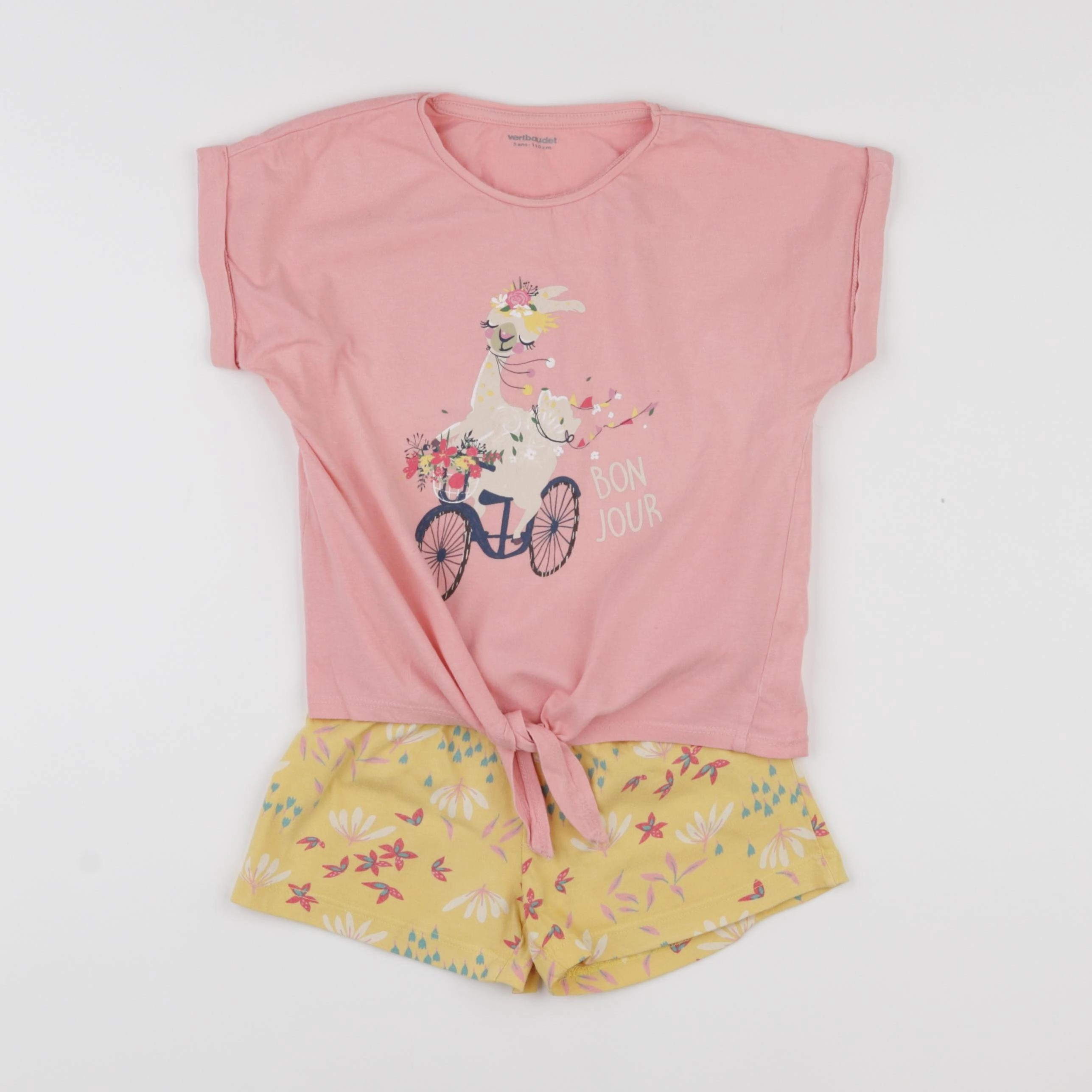 Vertbaudet - pyjama coton rose, jaune - 5 ans