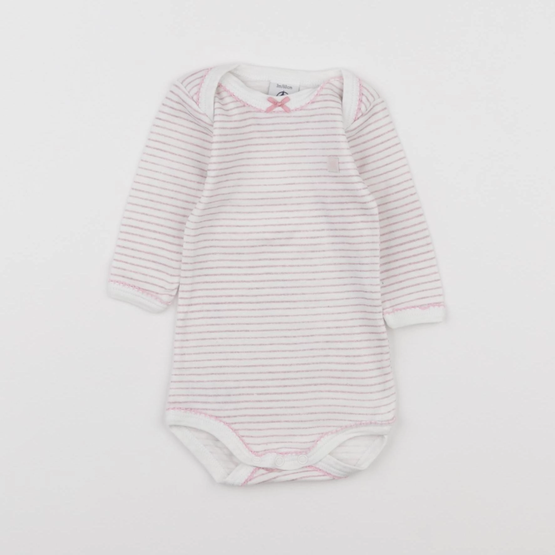 Petit Bateau - body blanc, rose - 3 mois