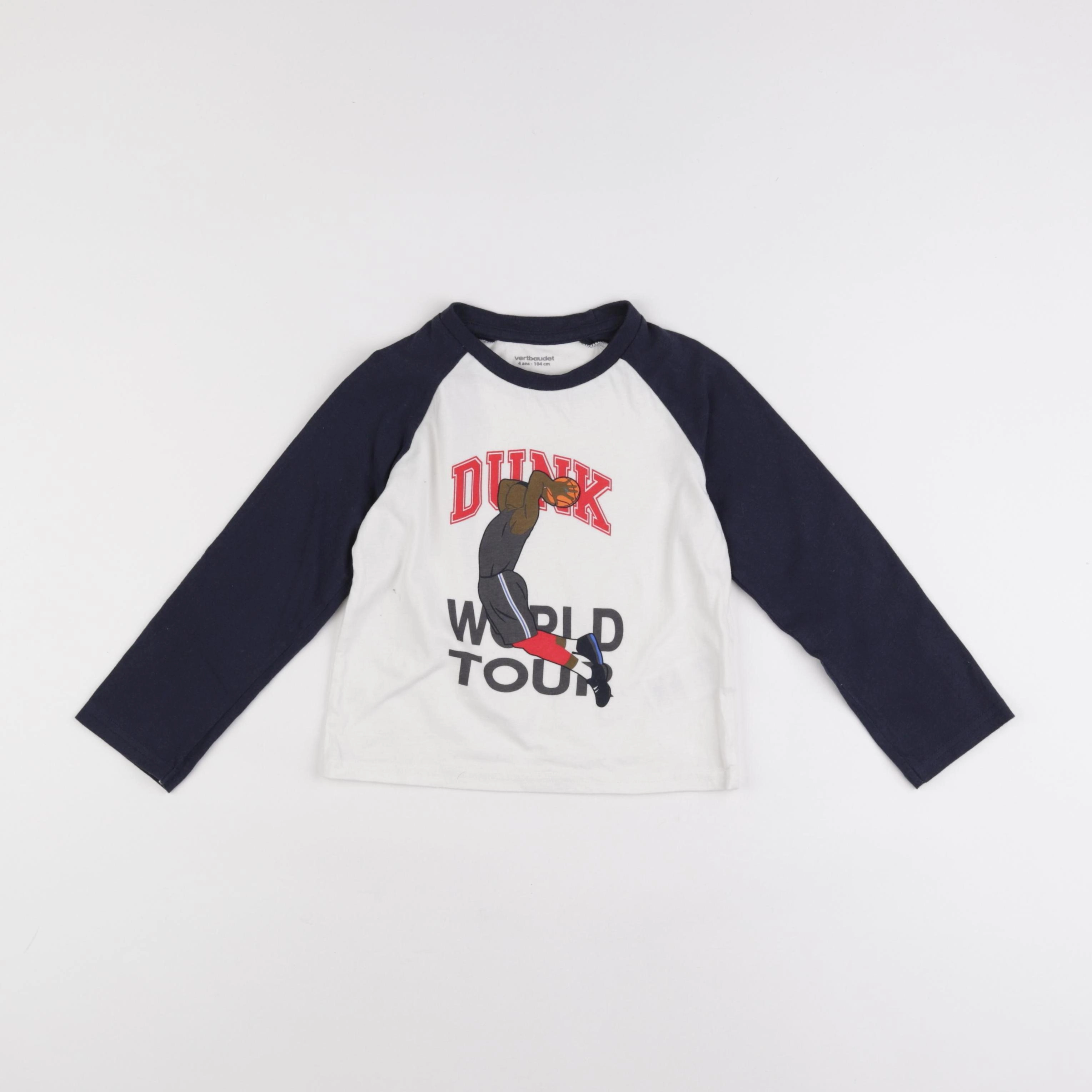 Vertbaudet - tee-shirt blanc, bleu - 4 ans